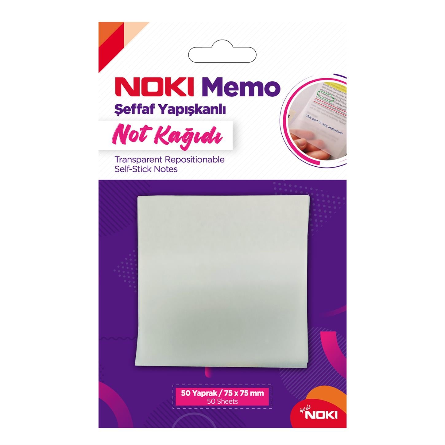 Noki Memo Yapışkanlı Not Kağıdı, 75x75 mm, Şeffaf 50 Yaprak