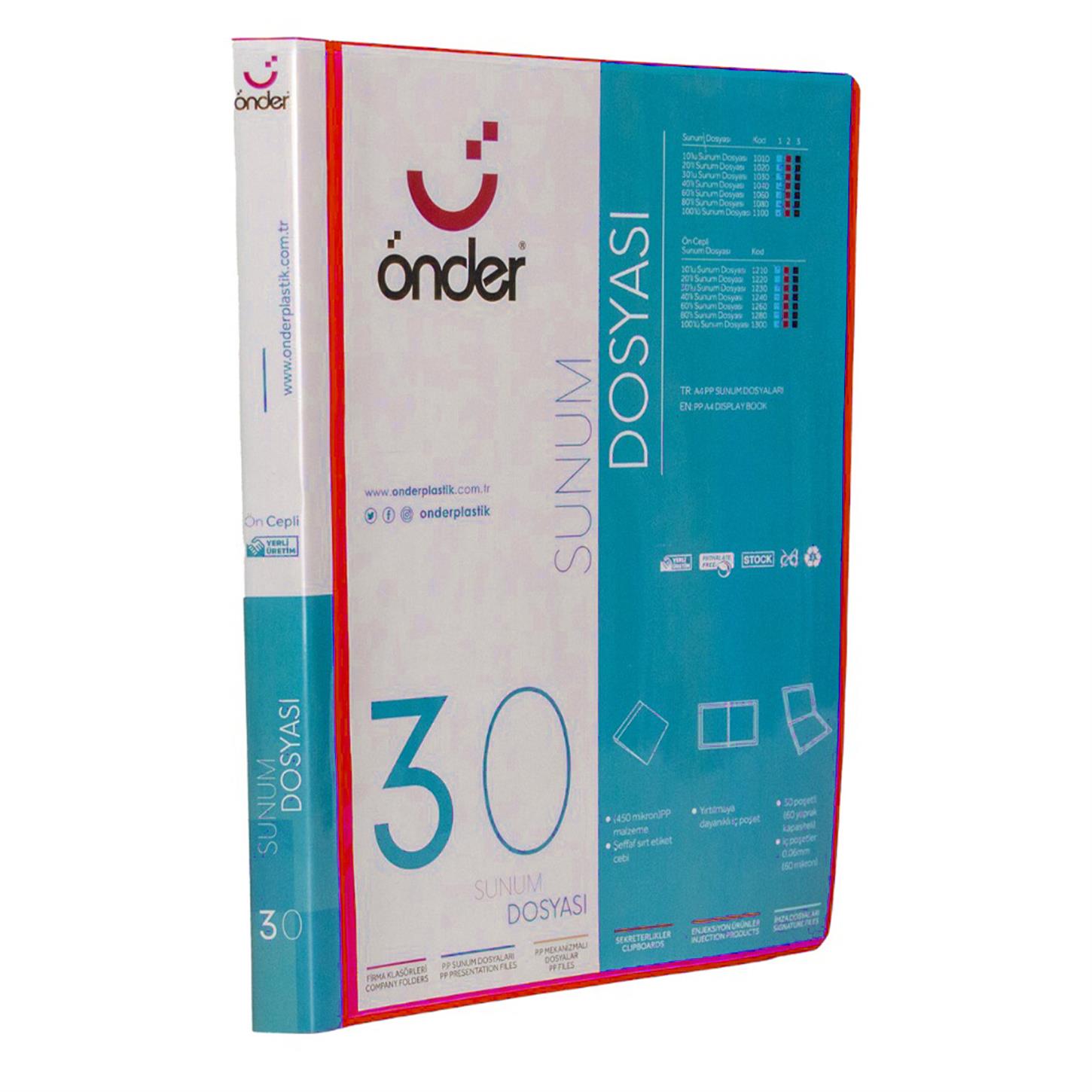 Önder Ön Cepli Sunum Dosyası, Poşetli, 30lu, Krmz