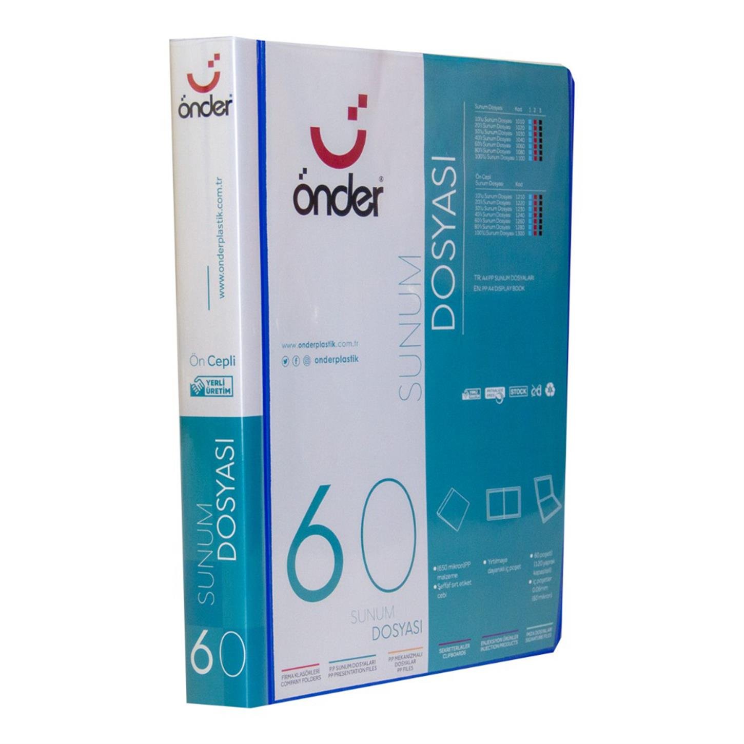 Önder Ön Cepli Sunum Dosyası, Poşetli, 60lı, Mavi