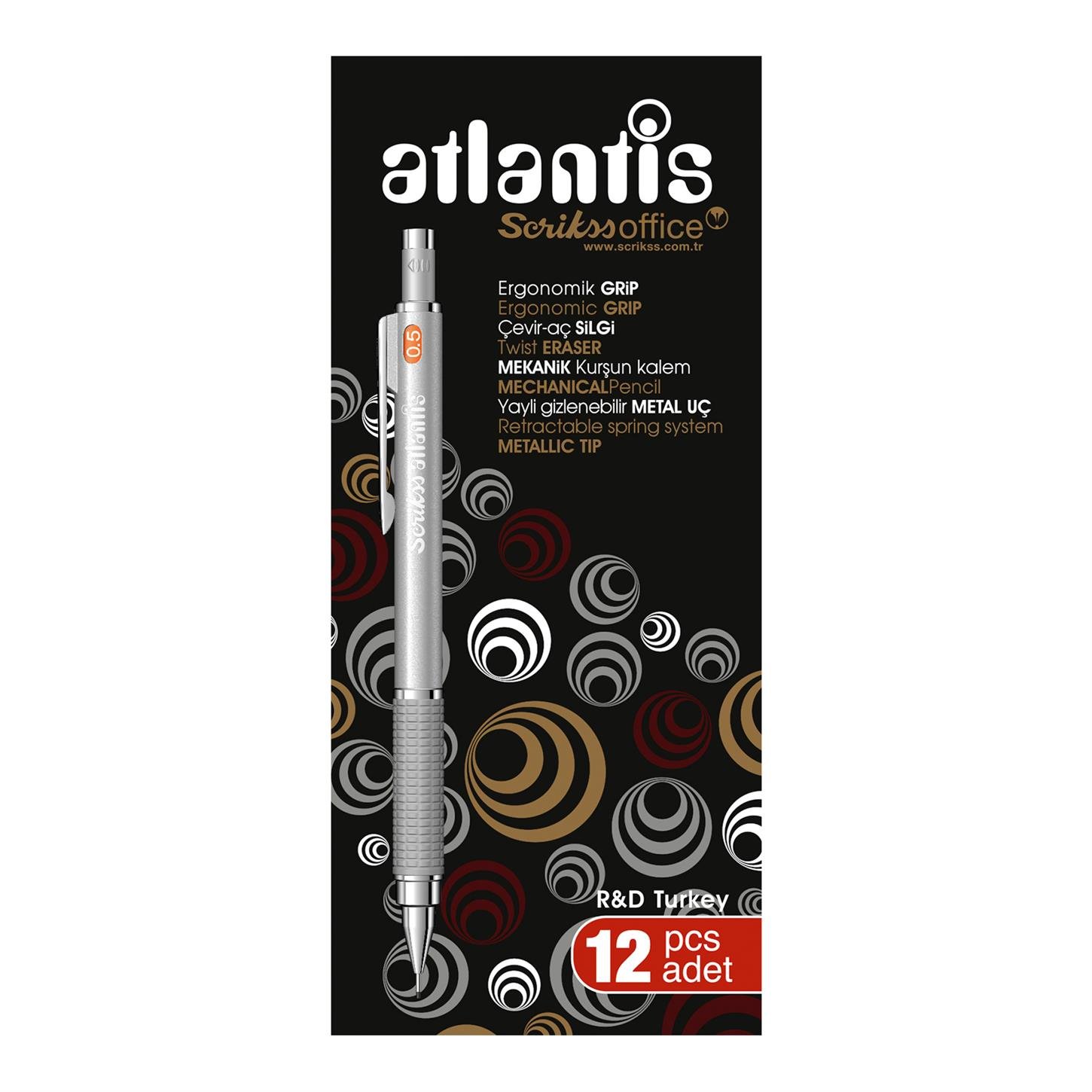 Scrikss Atlantis Versatil (Uçlu) Kalem Abs Gövde Krom Kaplama Klips Ergonomik Tutuş Sağlayan Kauçuk