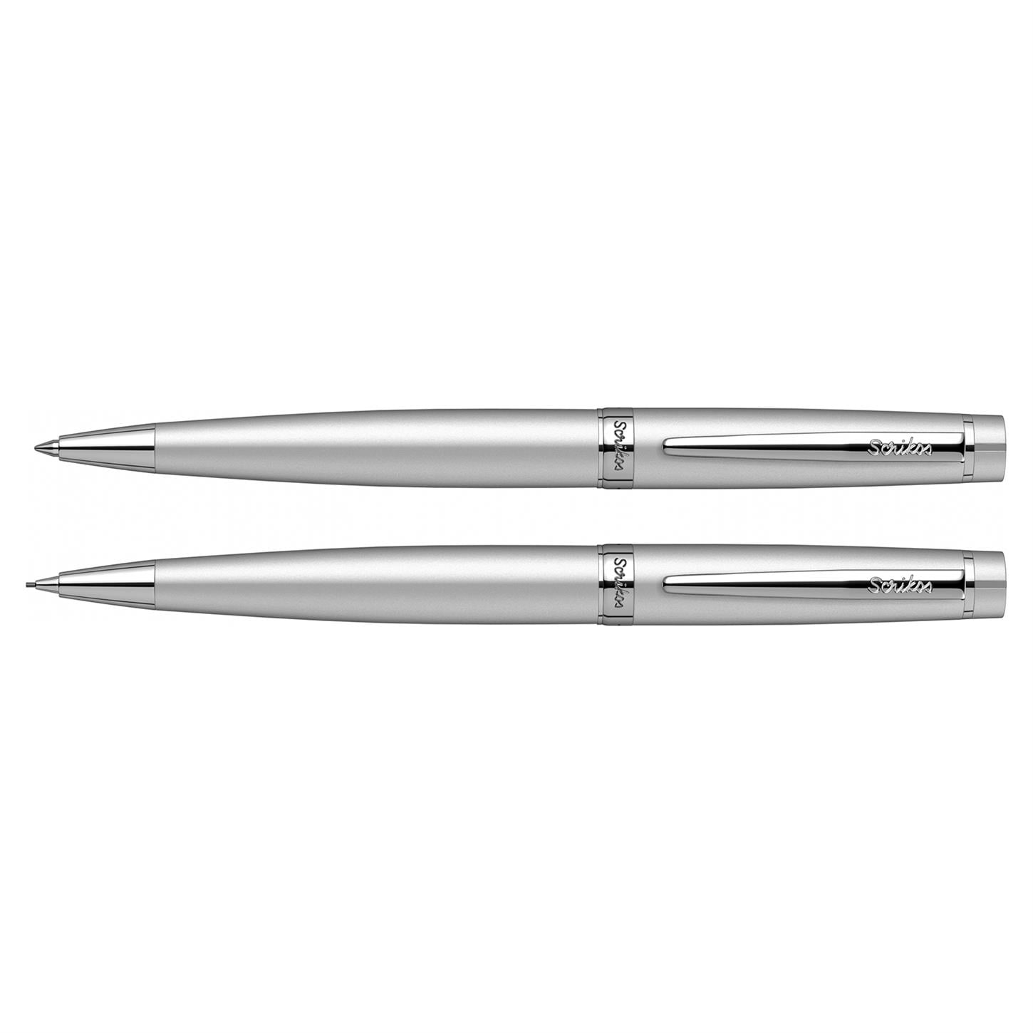 Scrikss Elegance Honour 38 2li Set Tükenmez Kalem- Versatil (Uçlu) Kalem Mat Krom Kaplama Gövde Krom