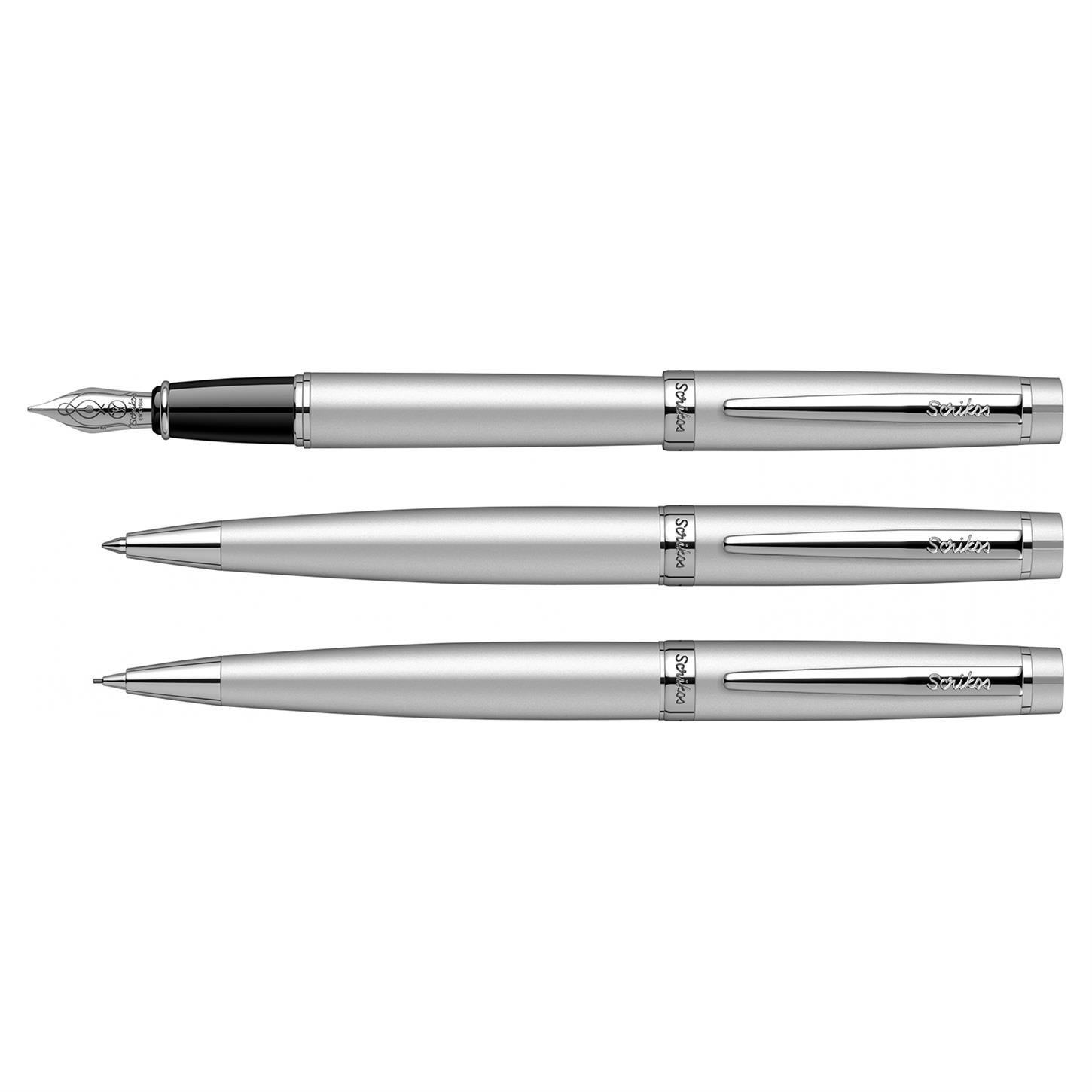 Scrikss Elegance Honour 38 3lü Set Dolma Kalem- Tükenmez Kalem-Versatil (Uçlu) Kalem Mat Krom Kapl