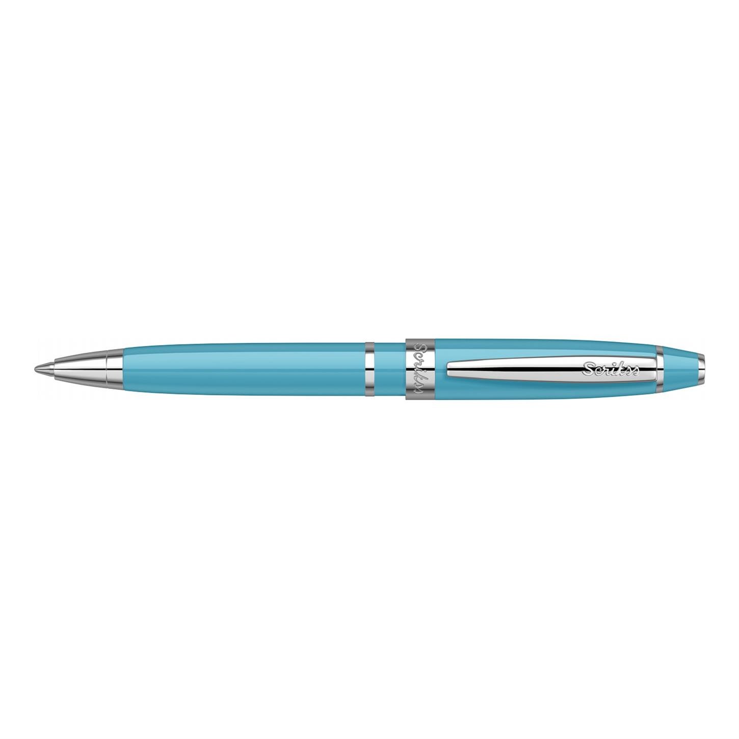 Scrikss Elegance Mini Pen Tükenmez Kalem Parlak Renkli Gövde Krom Kaplama Klips Mavi