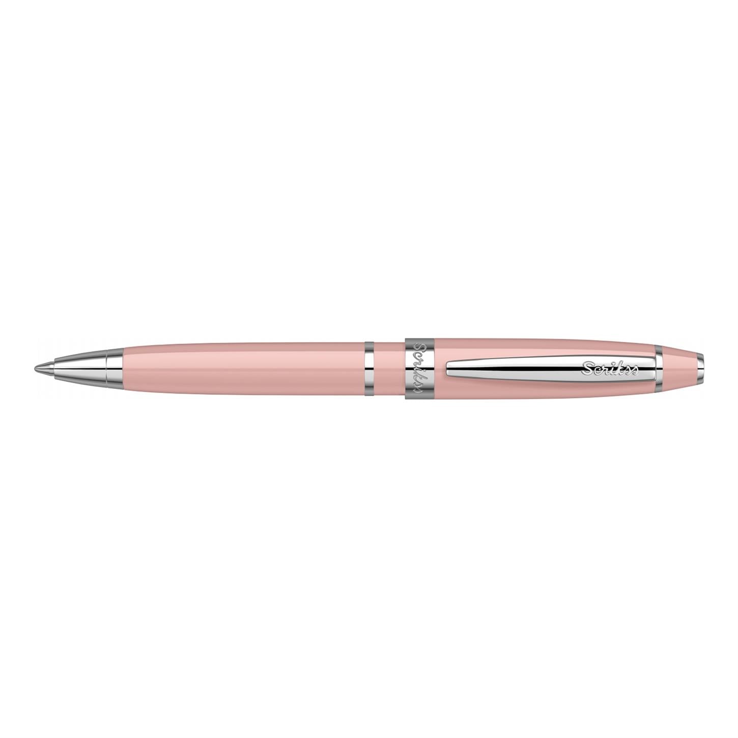 Scrikss Elegance Mini Pen Tükenmez Kalem Parlak Renkli Gövde Krom Kaplama Klips Pembe