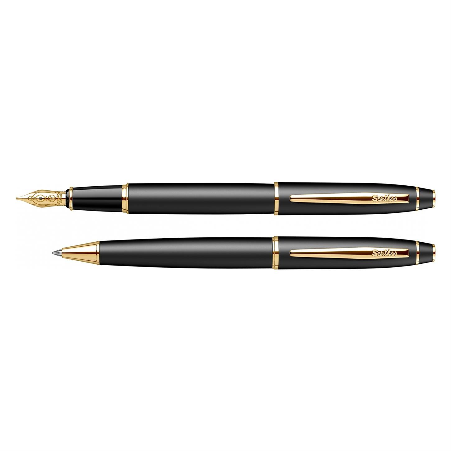 Scrikss Elegance Noble 35 2li Set Dolma Kalem- Tükenmez Kalem Lake Gövde Altın Kaplama Klips Mat