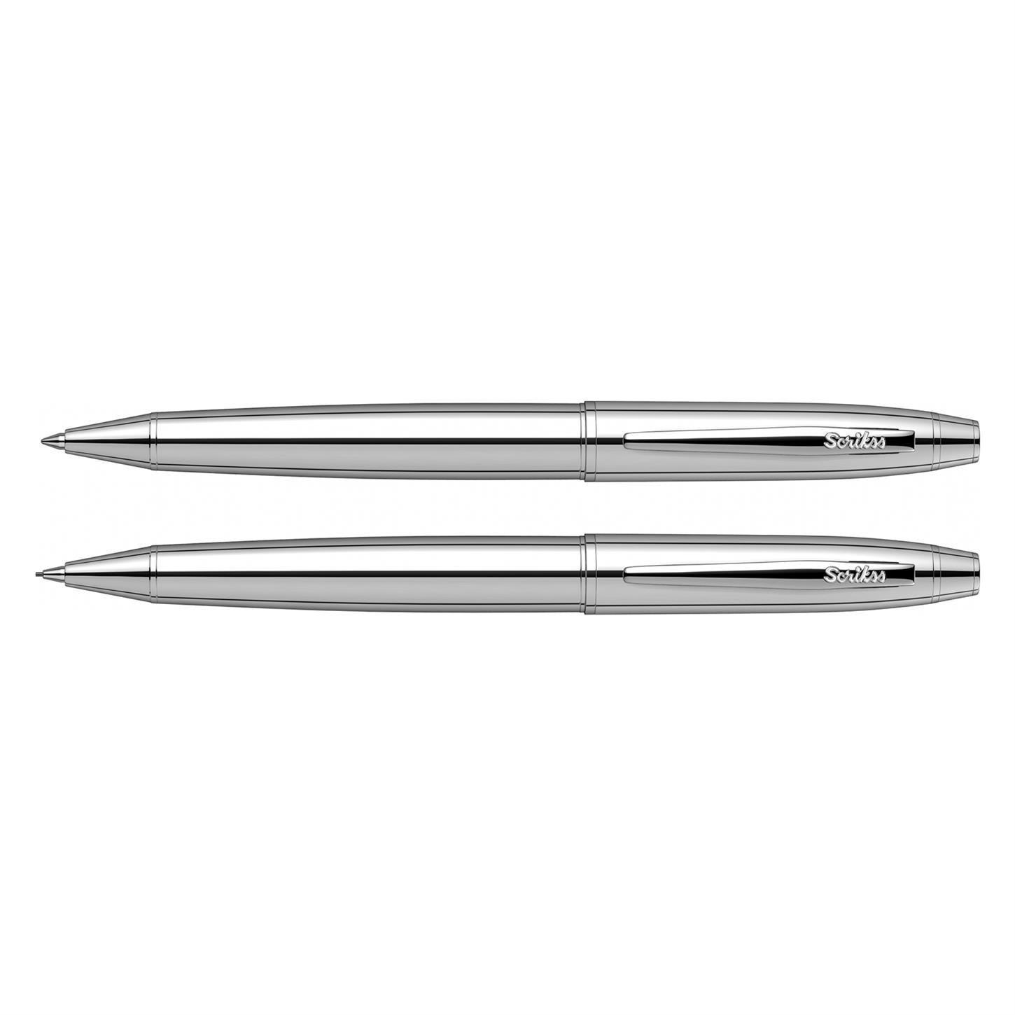Scrikss Elegance Noble 35 2li Set Tükenmez Kalem- Versatil (Uçlu) Kalem Parlak Krom Kaplama Gövde Kr
