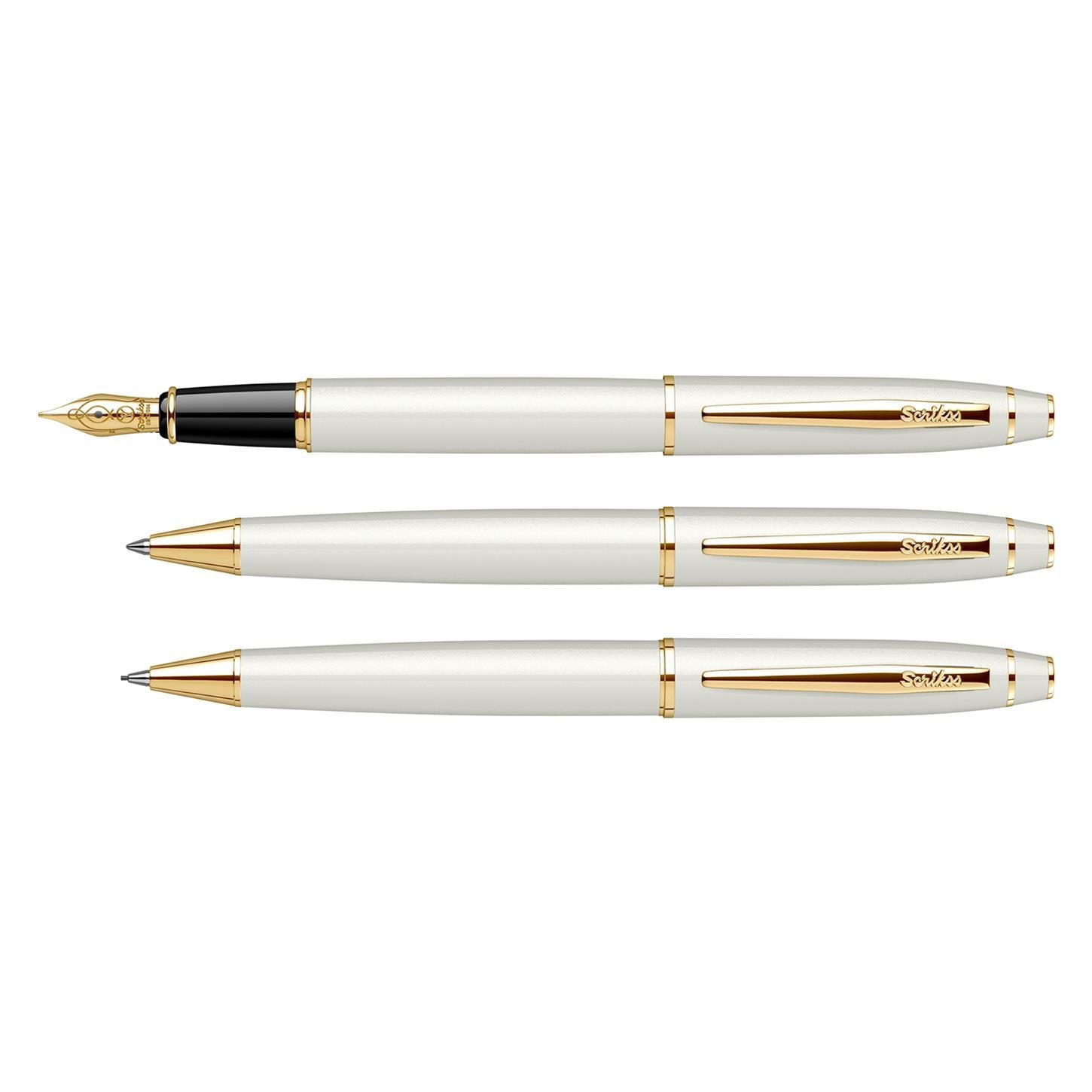 Scrikss Elegance Noble 35 3lü Set Dolma Kalem- Tükenmez Kalem-Versatil (Uçlu) Kalem İnci Beyazı G