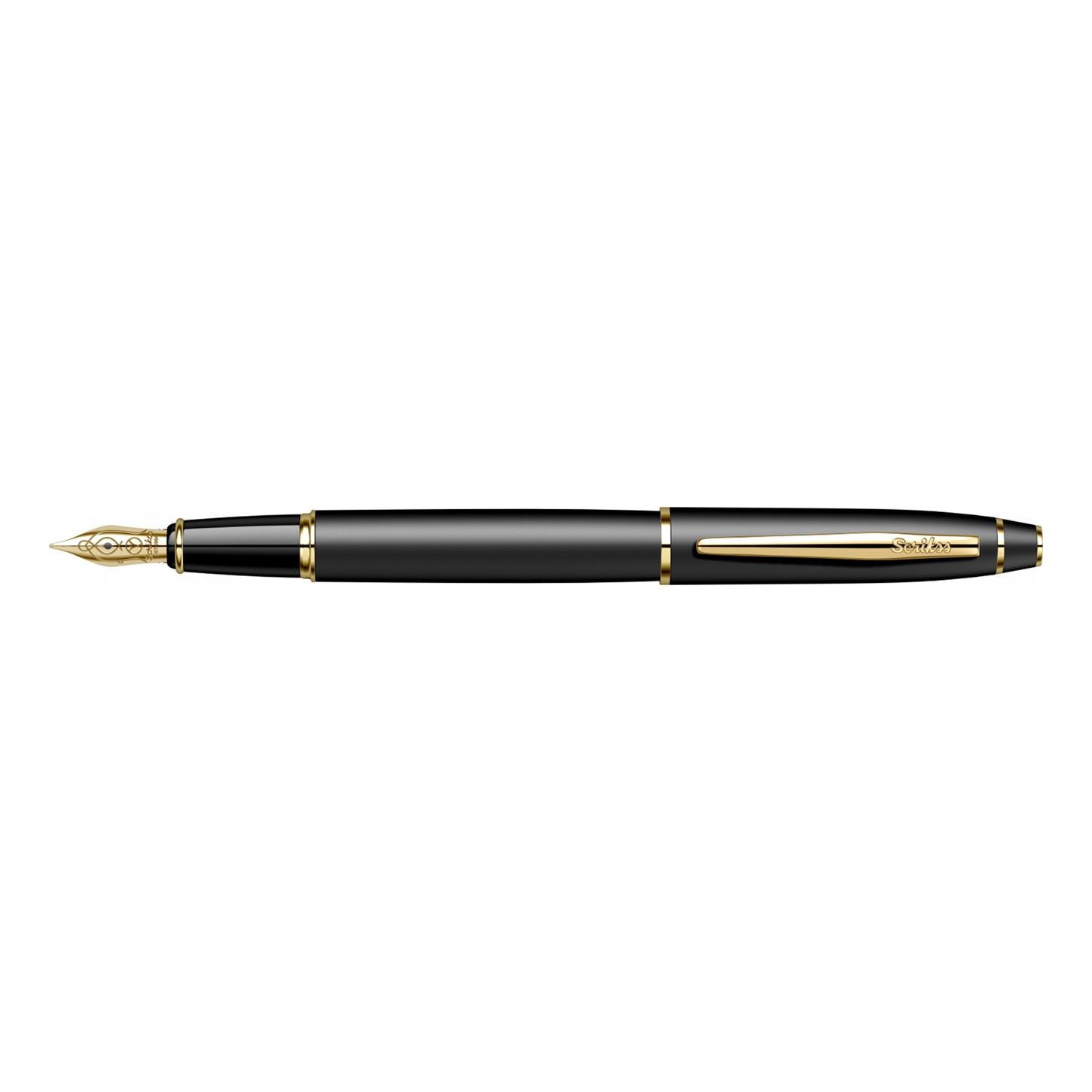 Scrikss Elegance Noble 35 Dolma Kalem Lake Gövde  Altın Kaplama Klips Çelik Uç Mat Siyah