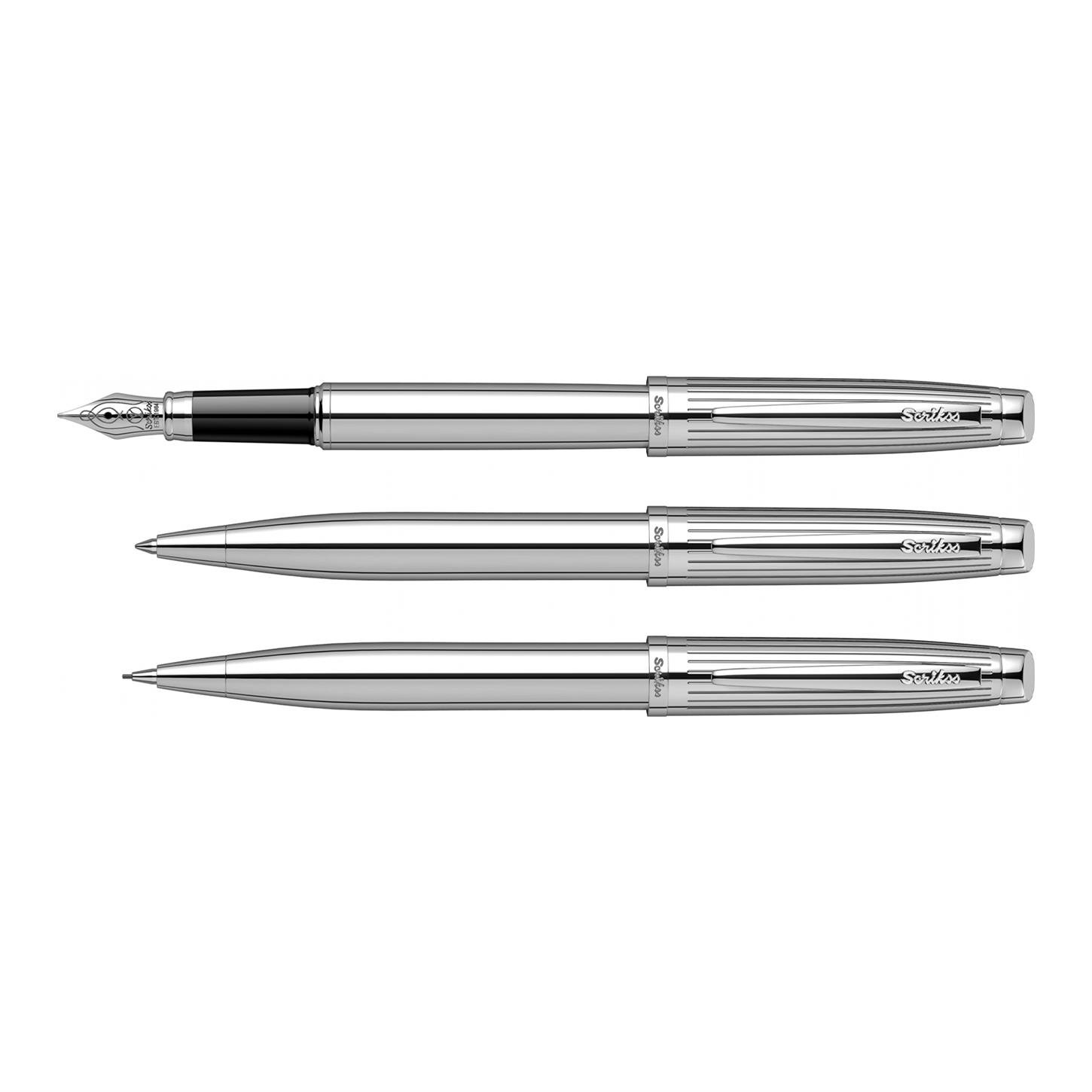 Scrikss Elegance Oscar 39 3lü Set Dolma Kalem- Tükenmez Kalem-Versatil (Uçlu) Kalem Krom Kaplama