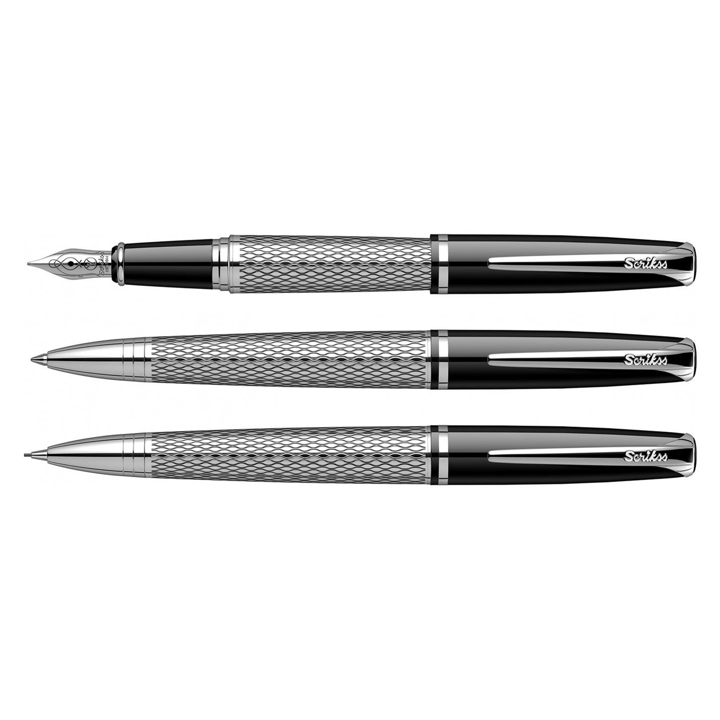 Scrikss Elegance Pera 477 3lü Set Dolma Kalem- Tükenmez Kalem-Versatil (Uçlu) Kalem Krom Gövde Kr