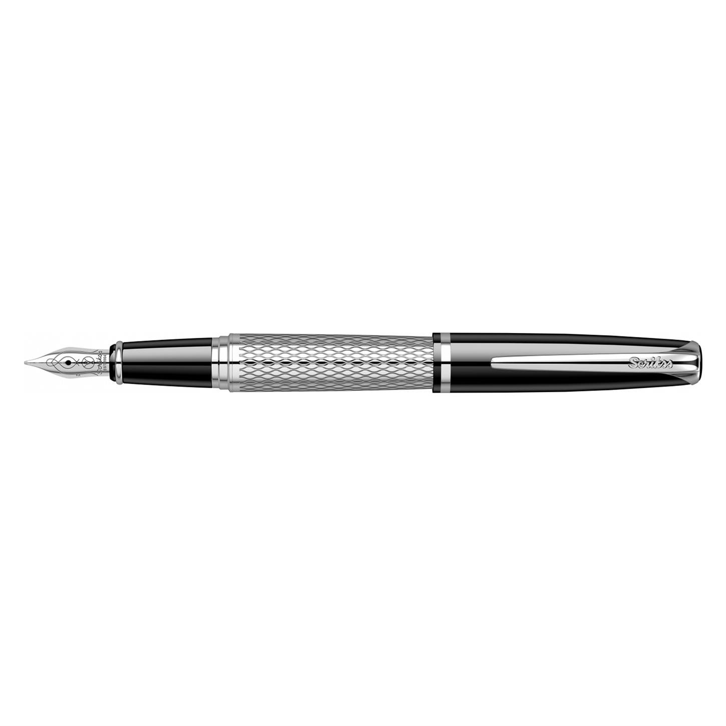 Scrikss Elegance Pera 477 Dolma Kalem Krom Gövde  Krom Kaplama Klips Krom Kaplama Çelik Uç Balık Sırtı Desenli