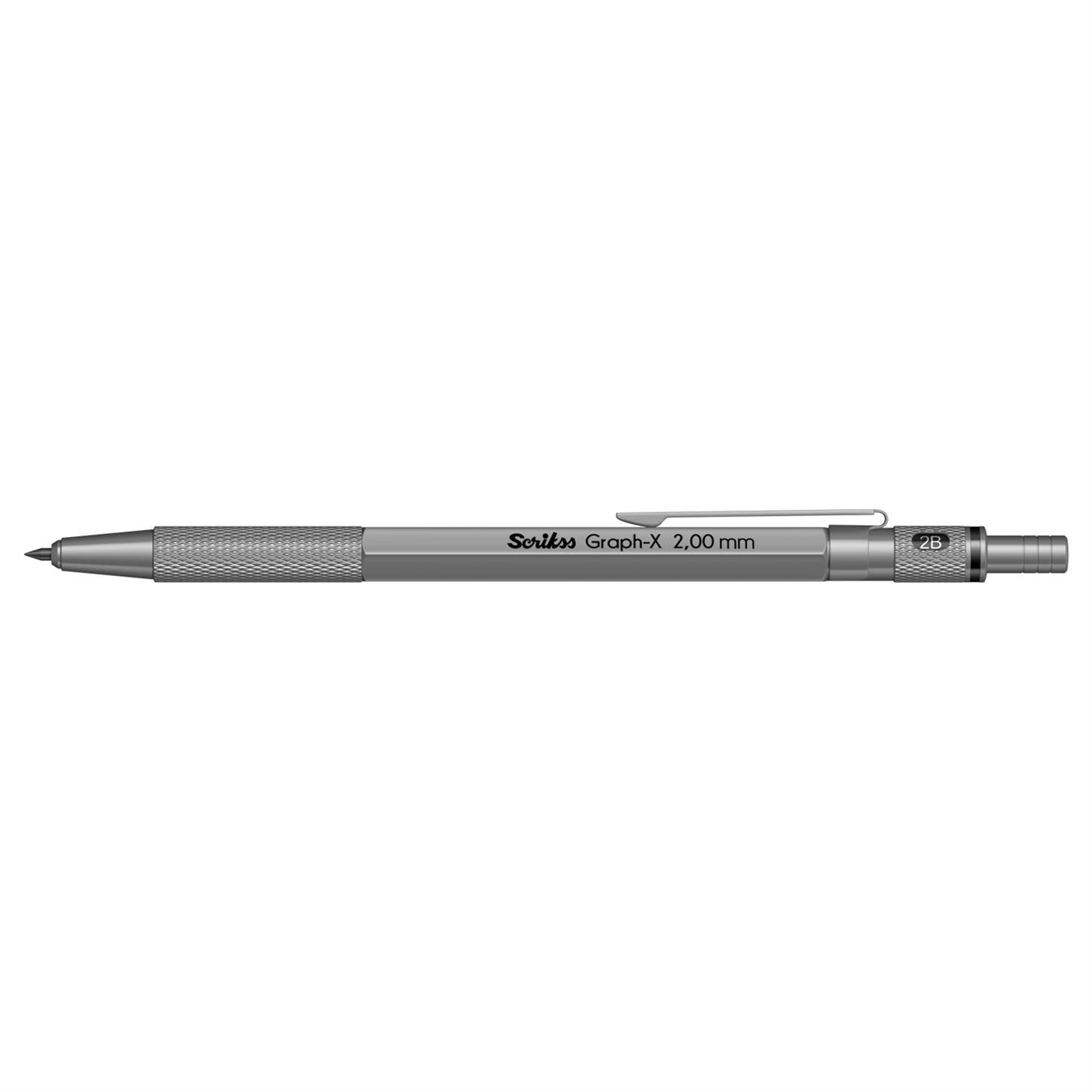 Scrikss Graph-x Versatil (Uçlu) Kalem Nikel Kaplama Metal Gövde Metal Klips Şeffaf Kutu 2.0 mm