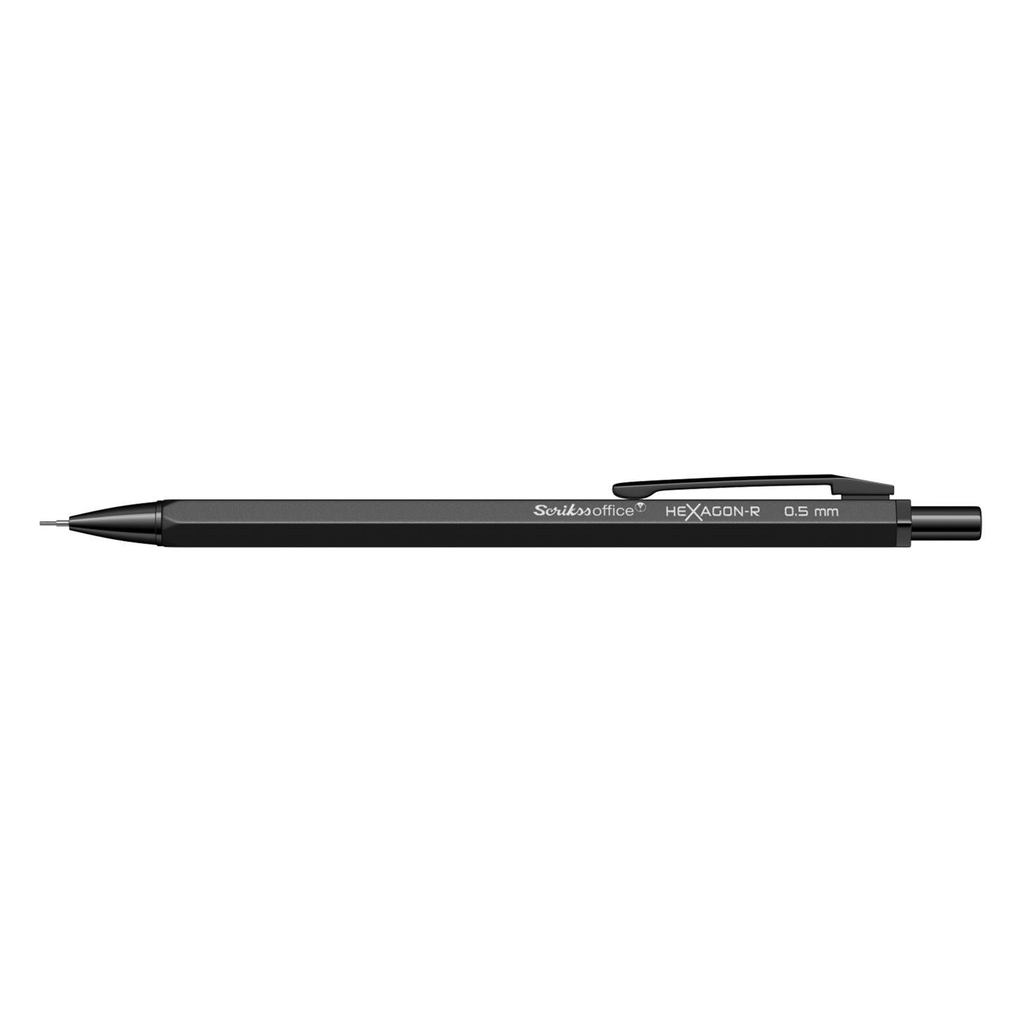 Scrikss Hexagon-r Metalik Versatil (Uçlu) Kalem Metal Gövde Siyah Metal Klips 0.5 mm Uç Mat Siyah