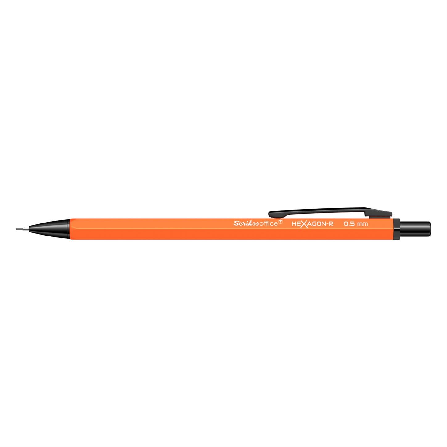Scrikss Hexagon-r Neon Versatil (Uçlu) Kalem Metal Gövde Siyah Metal Klips 0.5 mm Uç Neon Turuncu