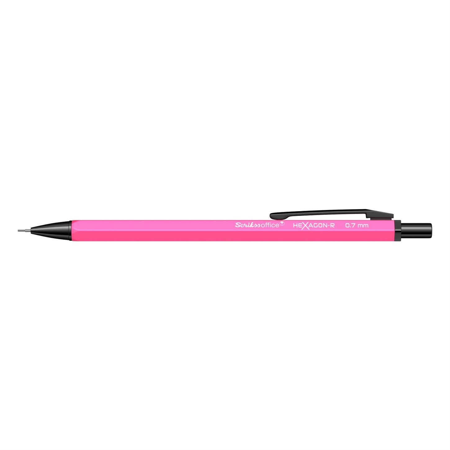 Scrikss Hexagon-r Neon Versatil (Uçlu) Kalem Metal Gövde Siyah Metal Klips 0.7 mm Uç Neon Pembe