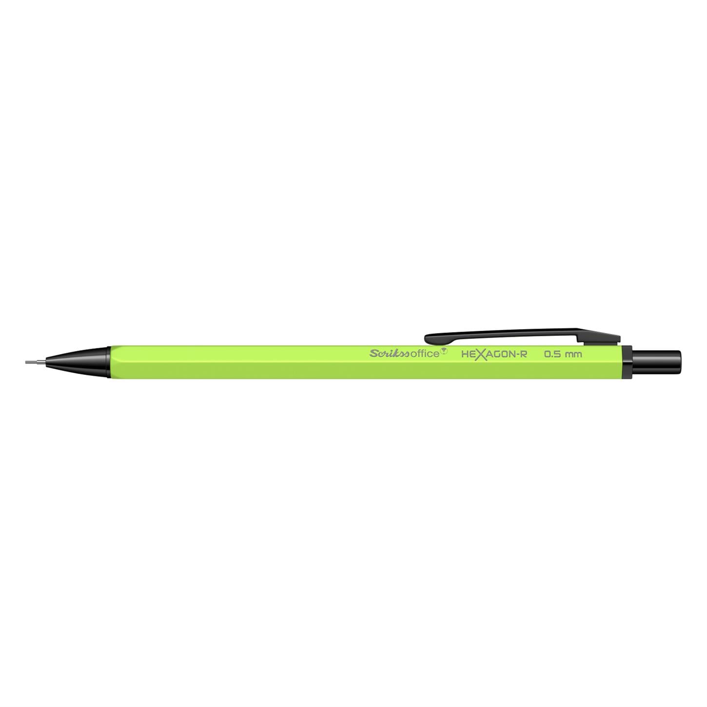 Scrikss Hexagon-r Neon Versatil (Uçlu) Kalem Metal Gövde Siyah Metal Klips 0.5 mm Uç Neon Sarı