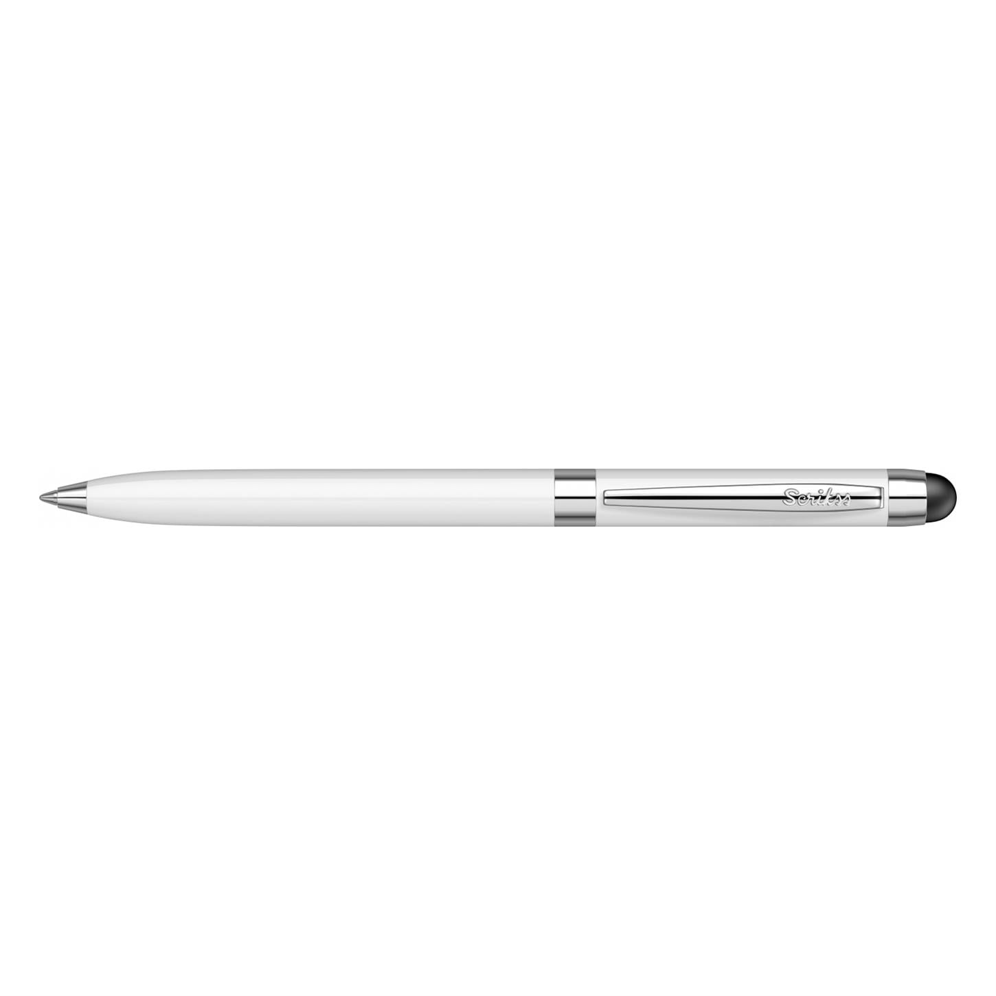 Scrikss Technica Mini Touch Pen 799 Tükenmez Kalem Lake Gövde Titanyum Kaplama Klips İnci Beyazı