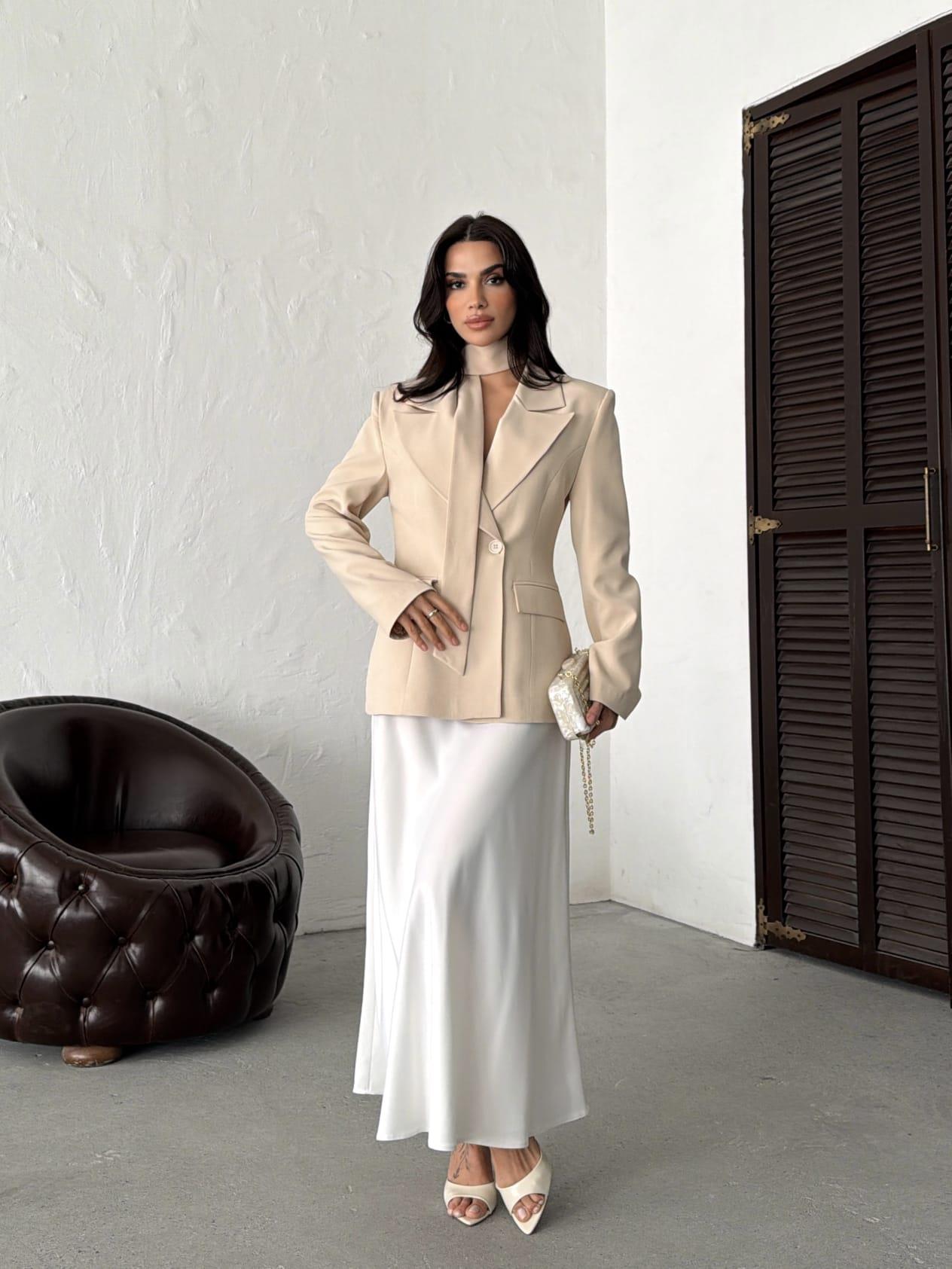  Premium Vatkalı Fularlı Belden Oturtmalı Blazer Ceket Diena