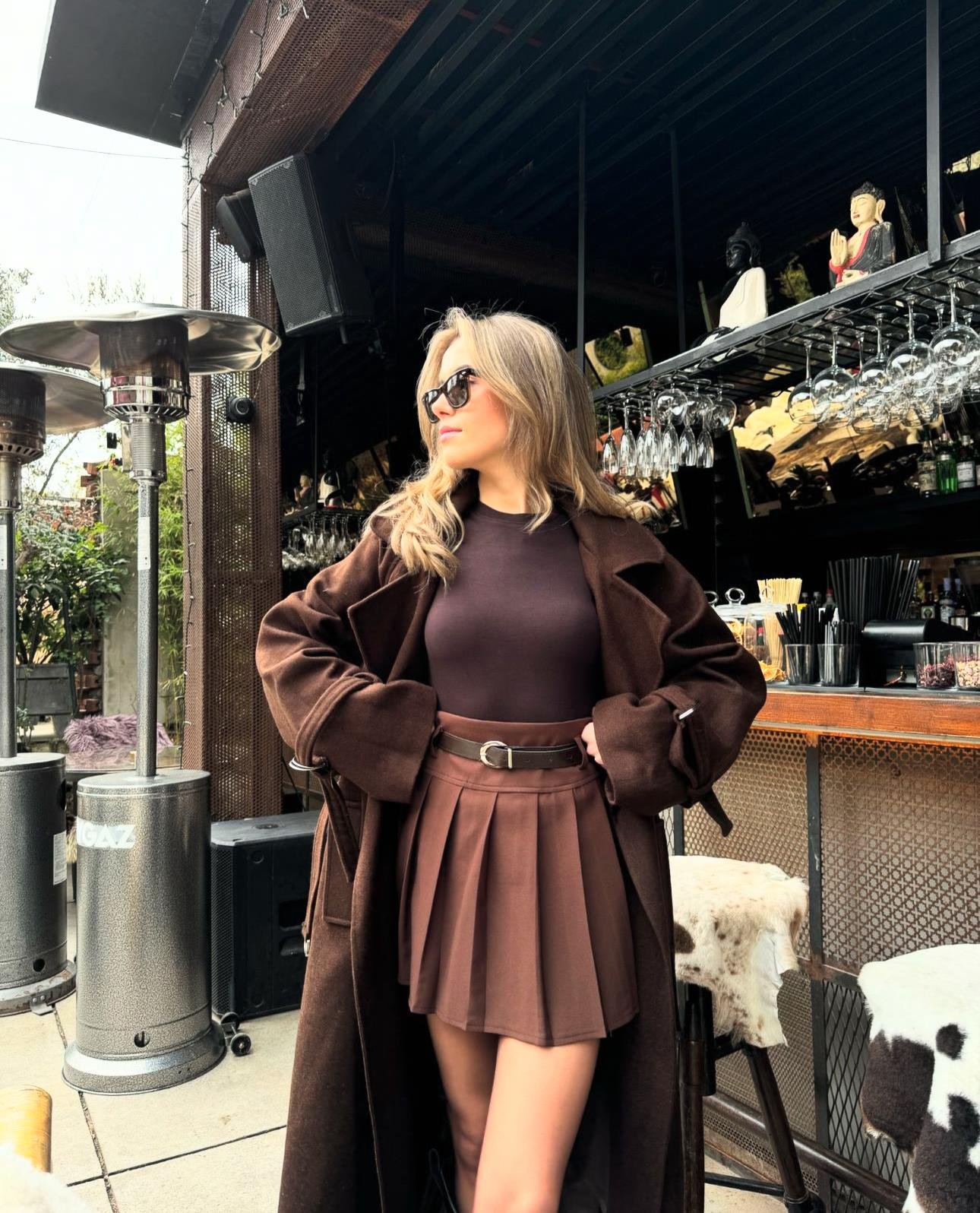Kemerli Pileli Mini Şort Etek