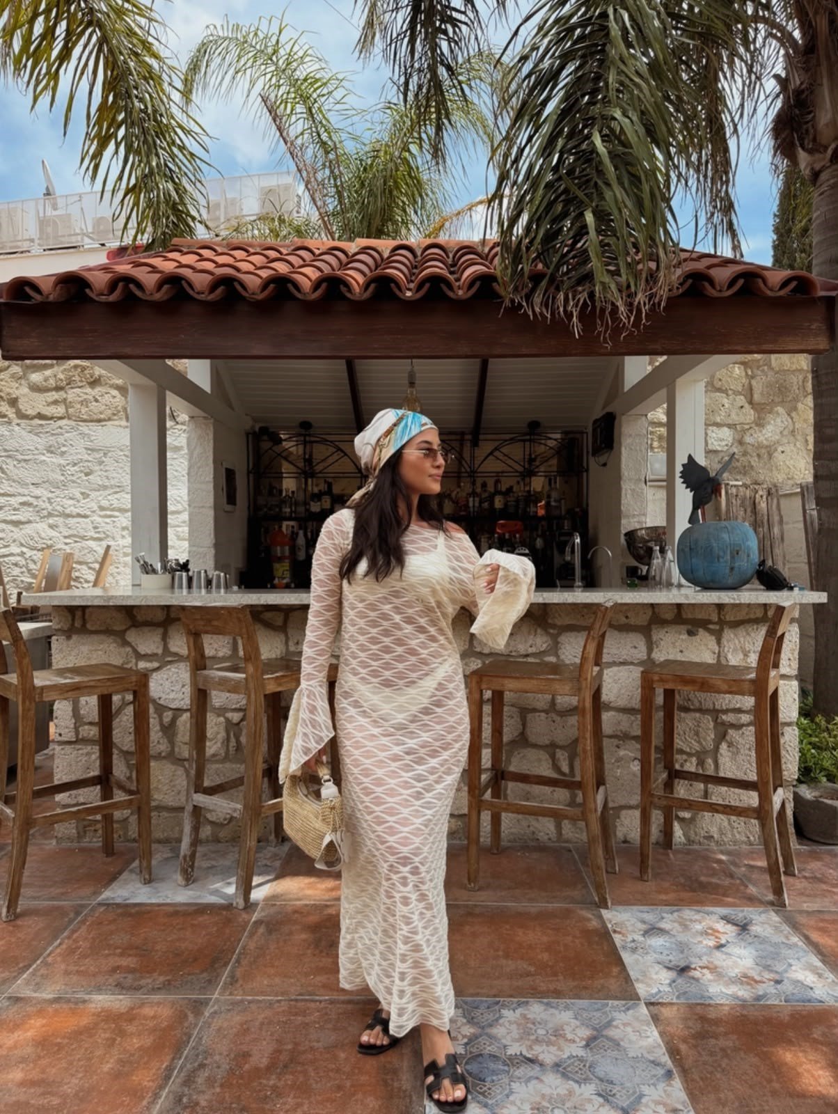 Premium Kolları Fırfırlı Uzun Beac Wear Elbise