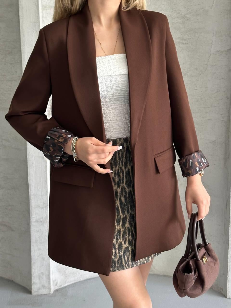 Premium Leopar Astarlı Blazer Ceket