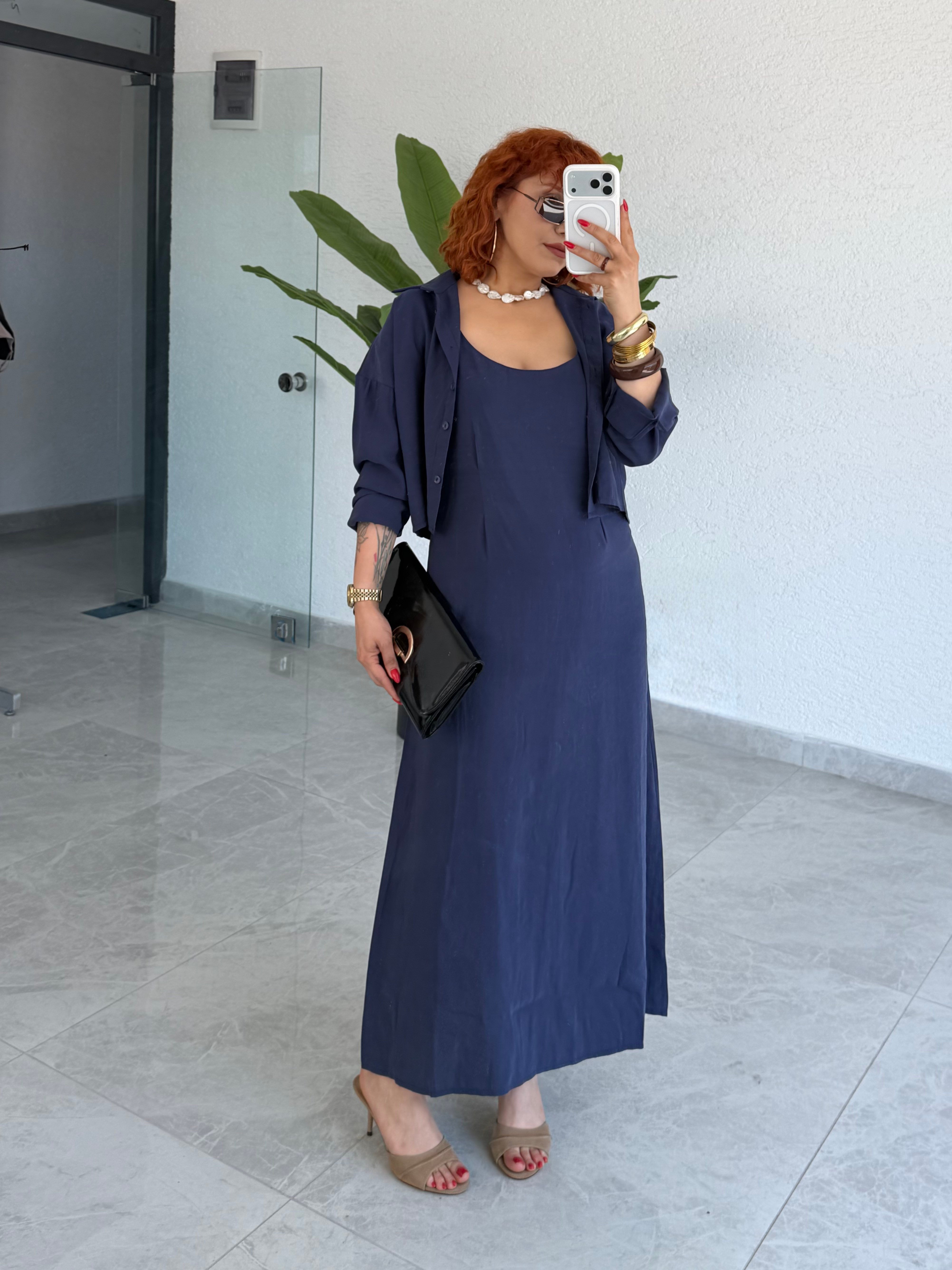 Premium Modal gömlek -Askılı Elbise 2'li Takım