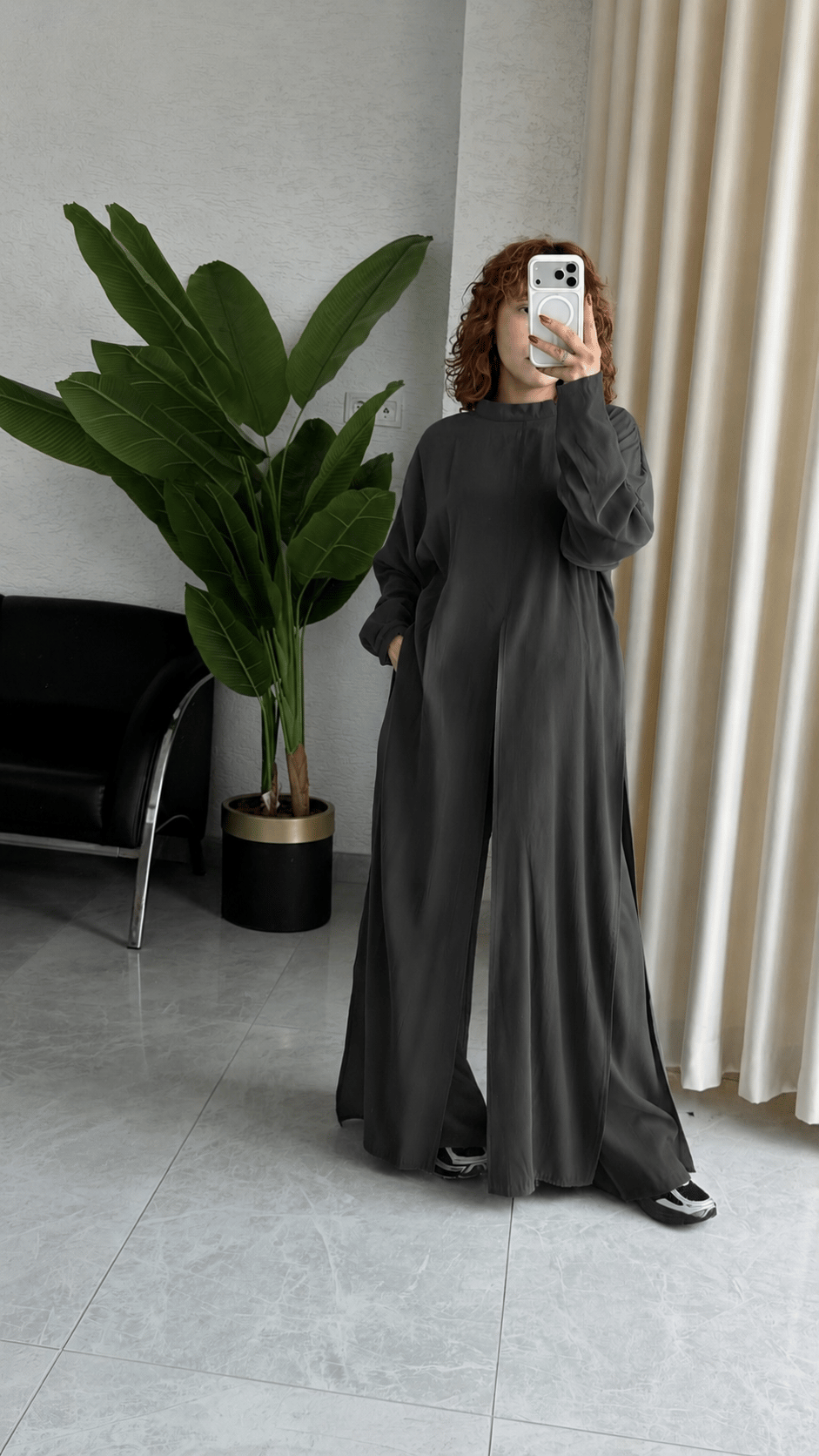 Premium Modal Yırtmaçlı Uzun Tunik -Beli Lastikli Pantolon 2'Li Takım