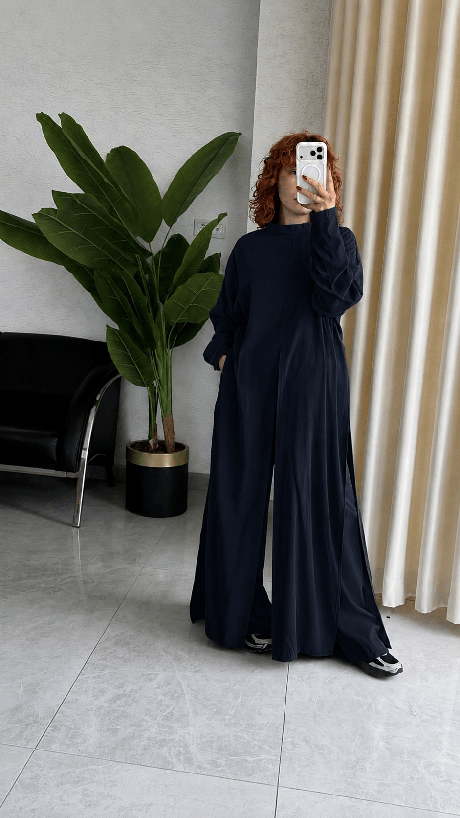 Premium Modal Yırtmaçlı Uzun Tunik -Beli Lastikli Pantolon 2'Li Takım