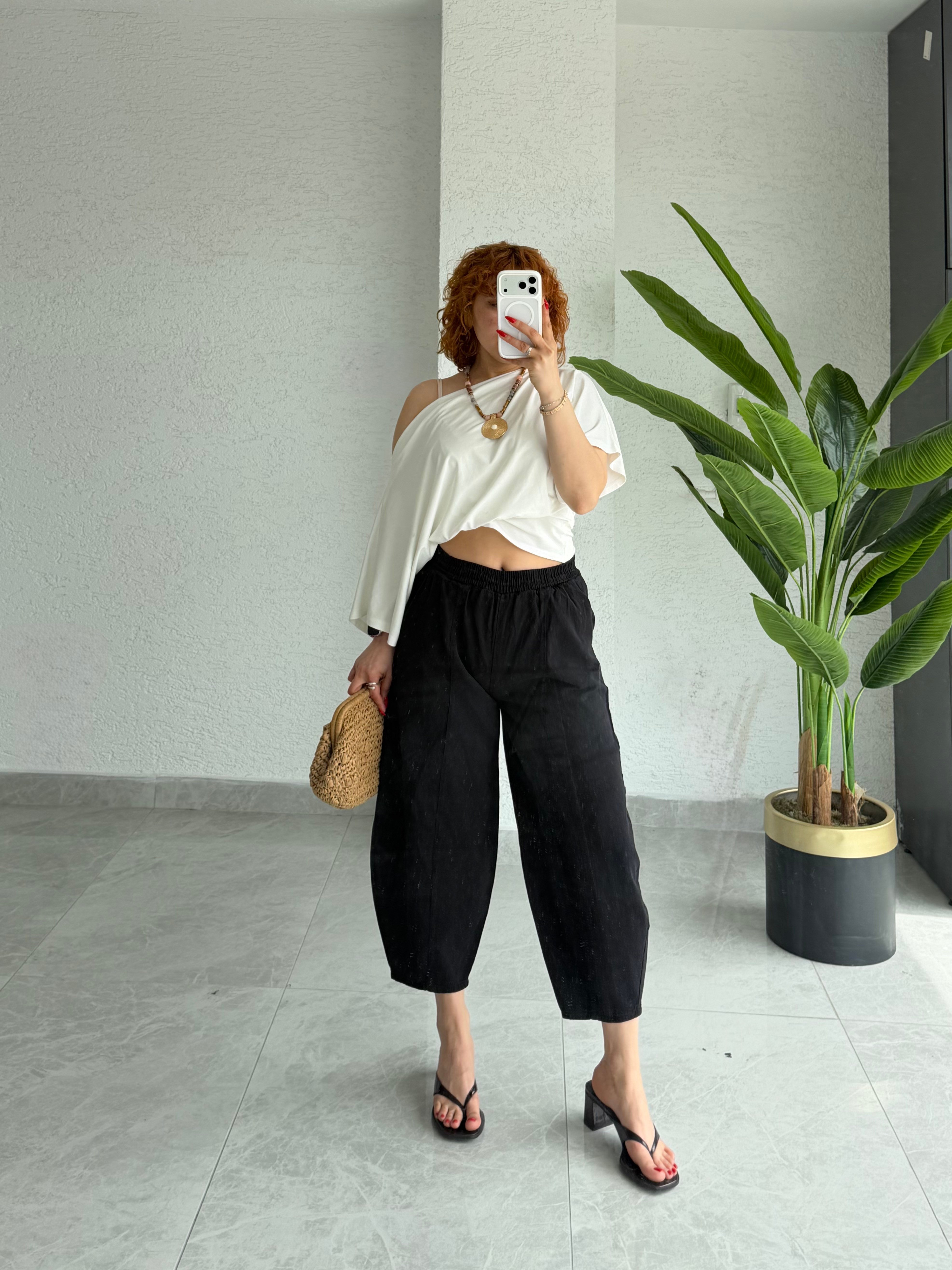 Premium Pamuklu Gabardin Beli Lastikli Dio Şalvar Pantolon