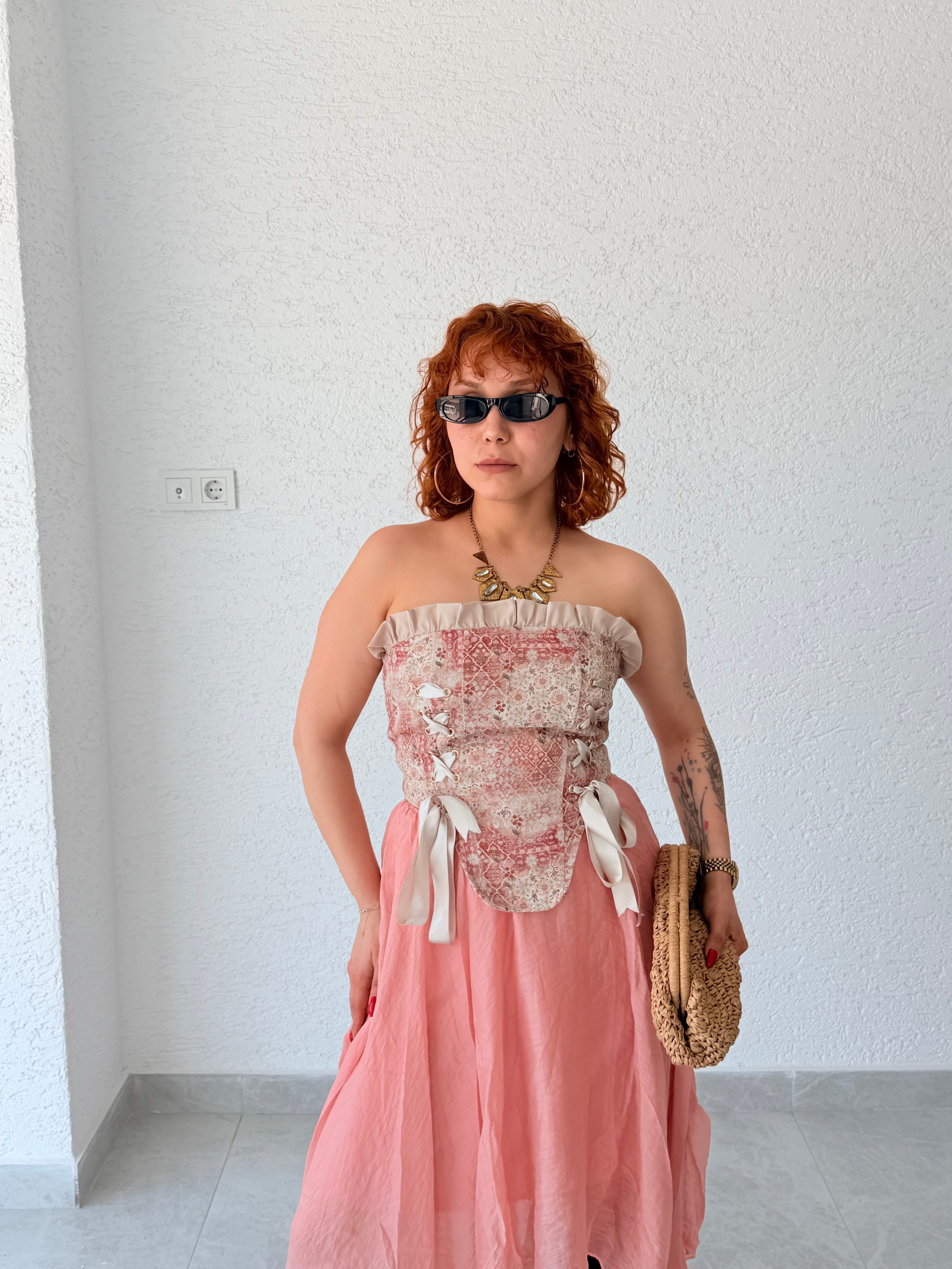 Premium Trend Desenli Etnik Korse Bluz