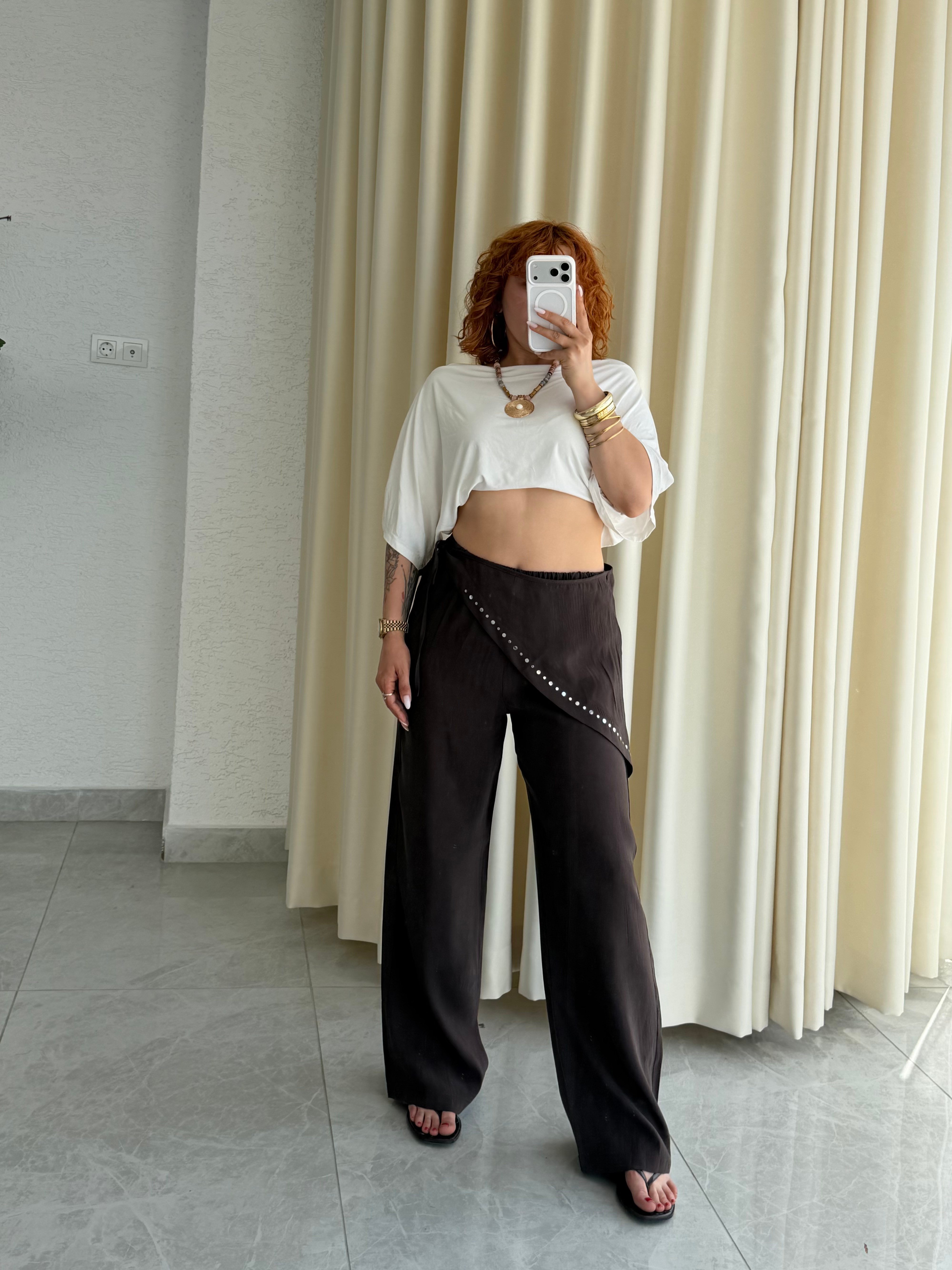 Premium Trend Modal Şallı Pul Detaylı Bol Paça Pantolon