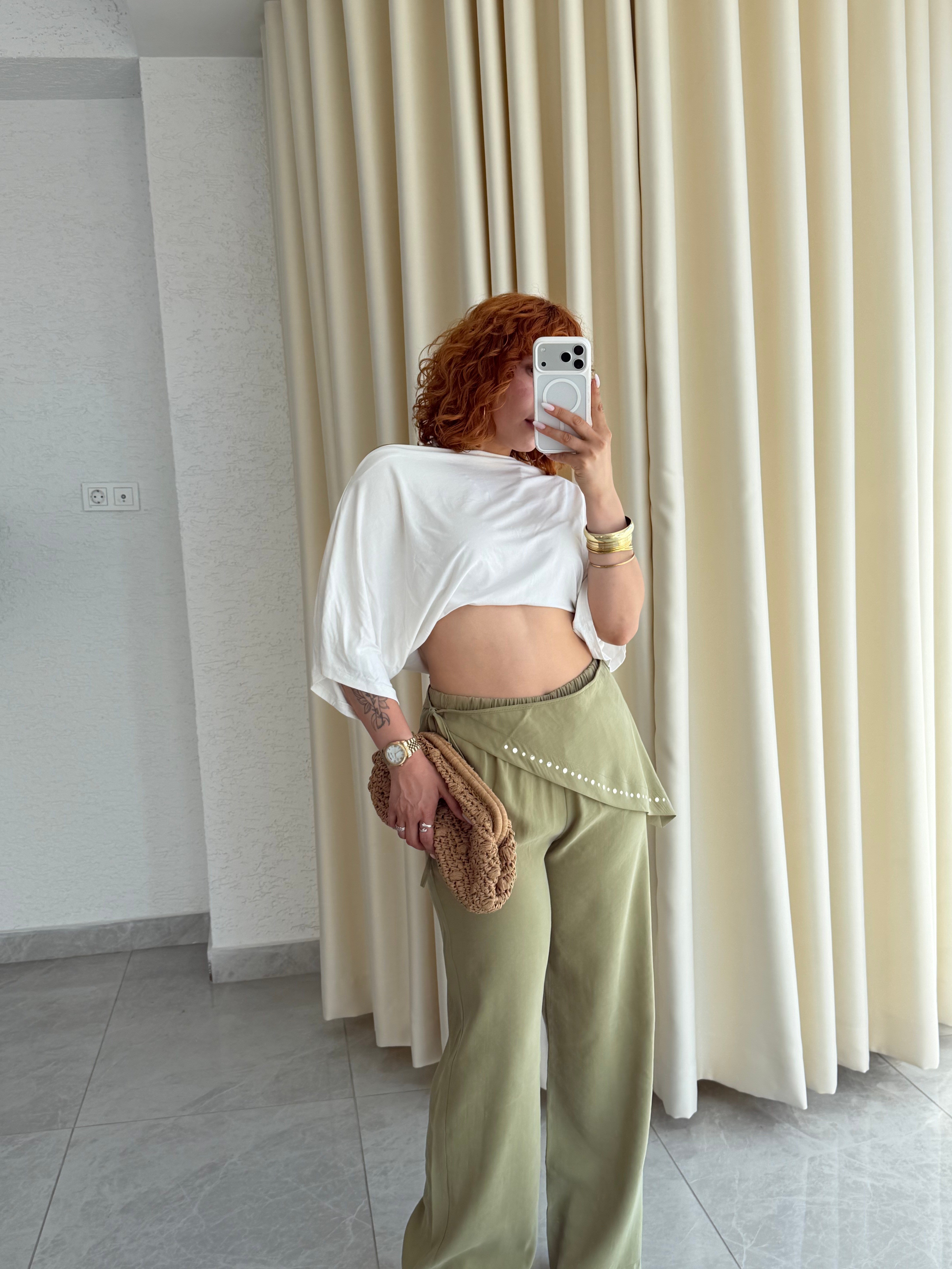 Premium Trend Modal Şallı Pul Detaylı Bol Paça Pantolon
