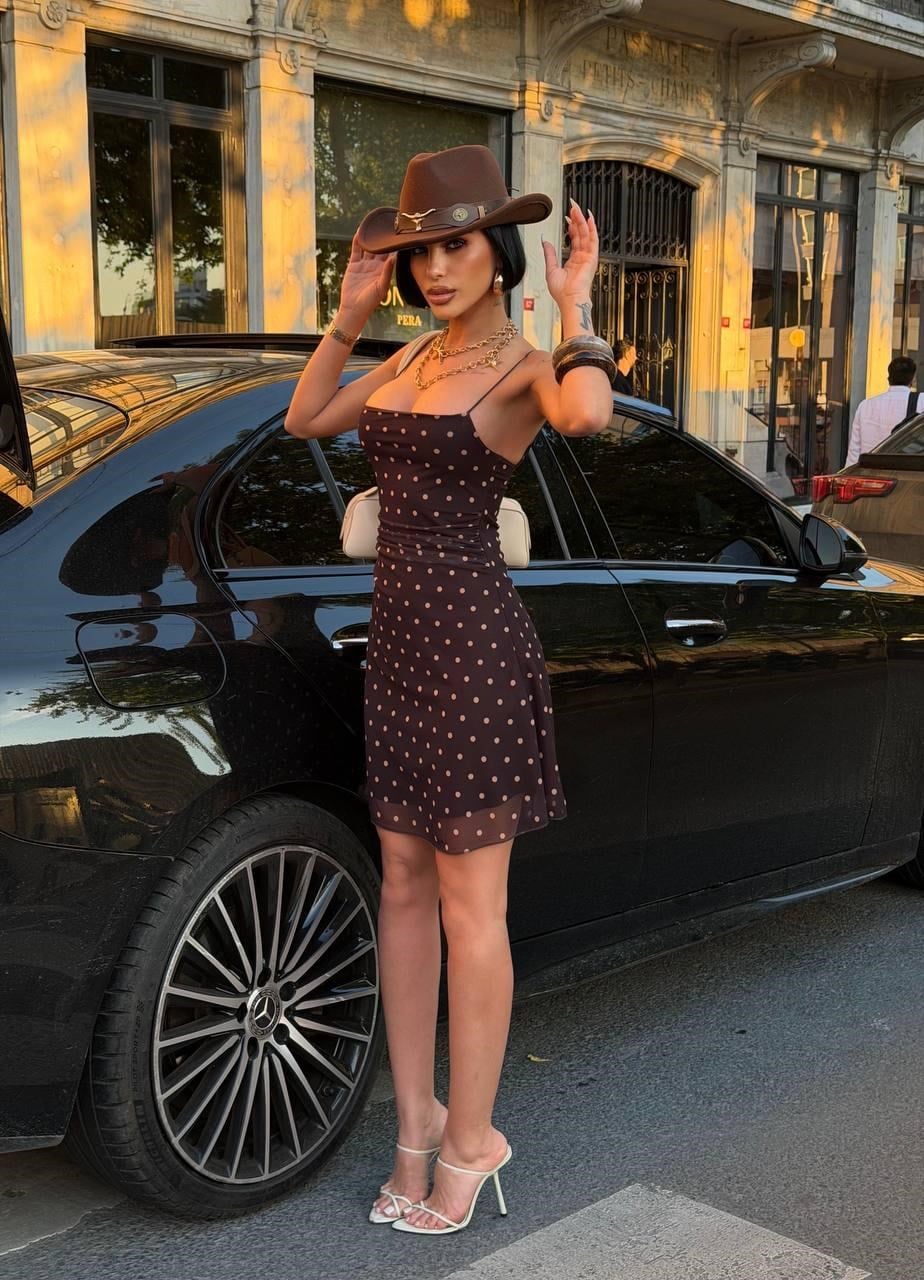 Premium Trend Şifon Puantiye Desenli İnce Askılı Mini Elbise