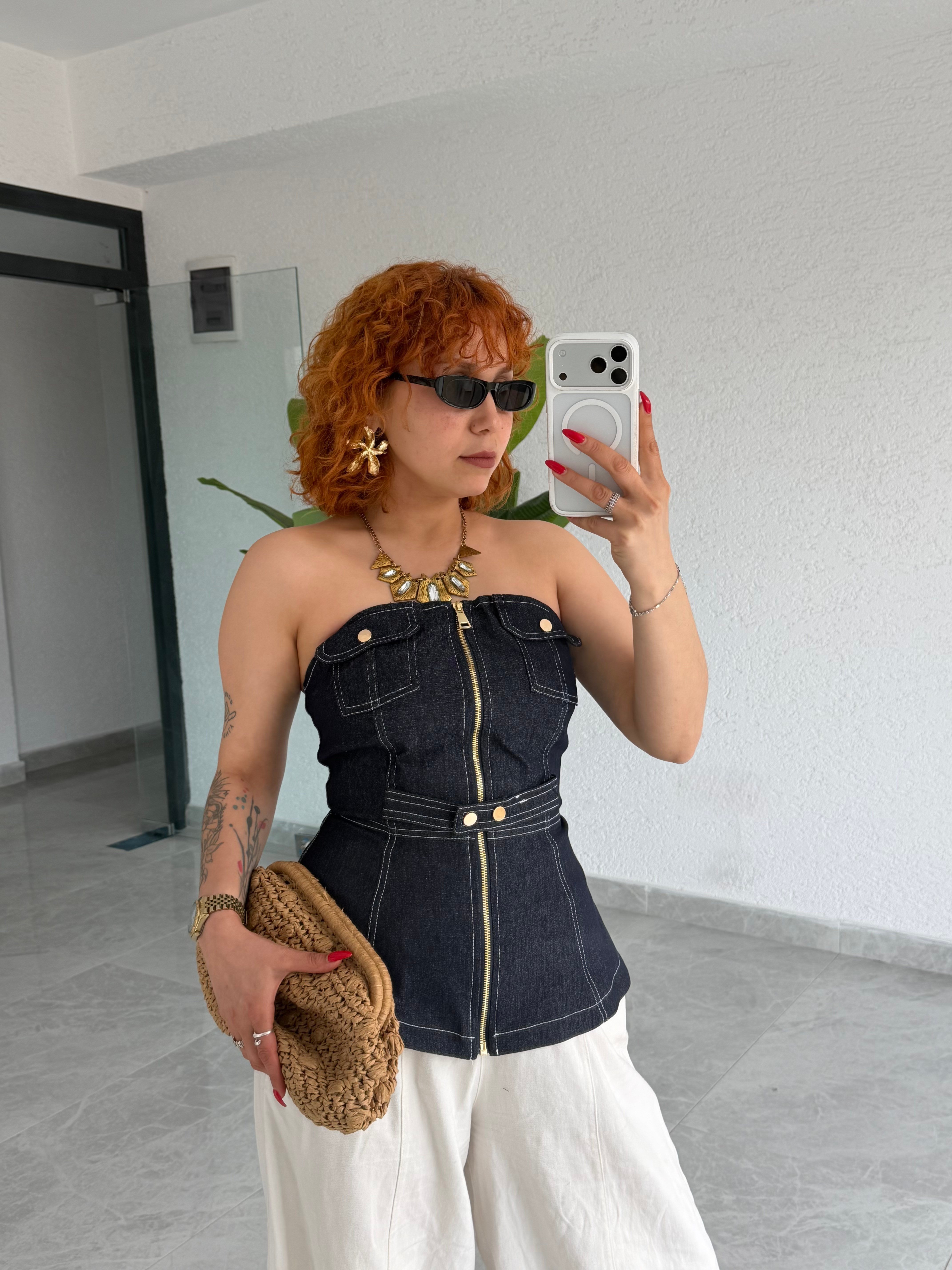 Premium Trend Tasarım Denim Korse