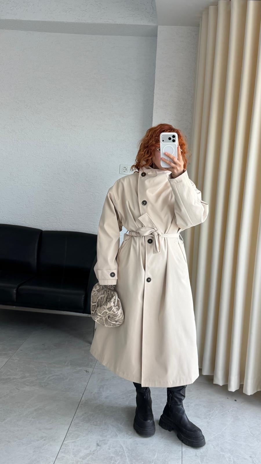 Su Geçirmez Kuşaklı Oversize Trençkot