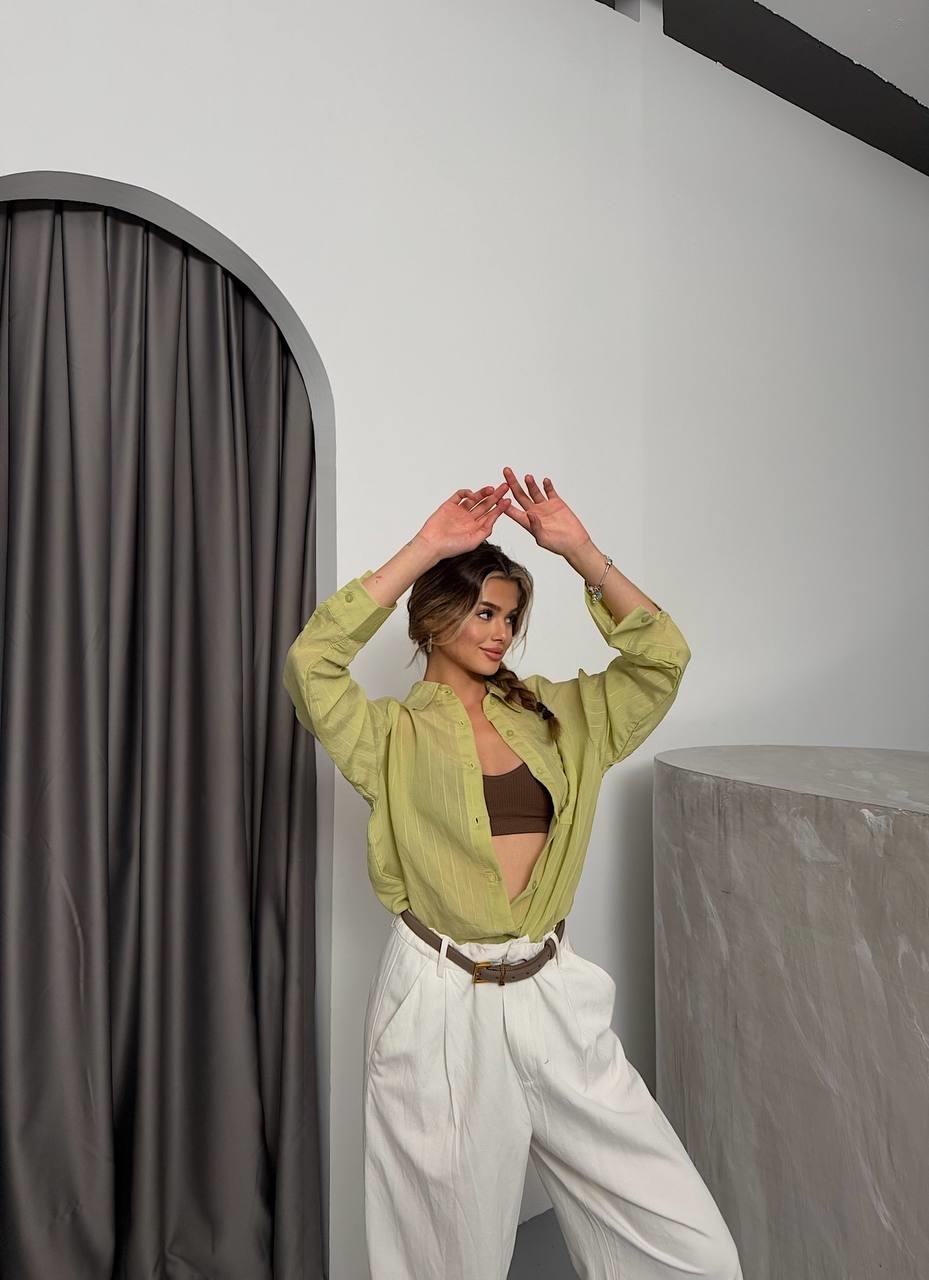 Transparan Oversize Çizgi Detaylı Yazlık Gömlek