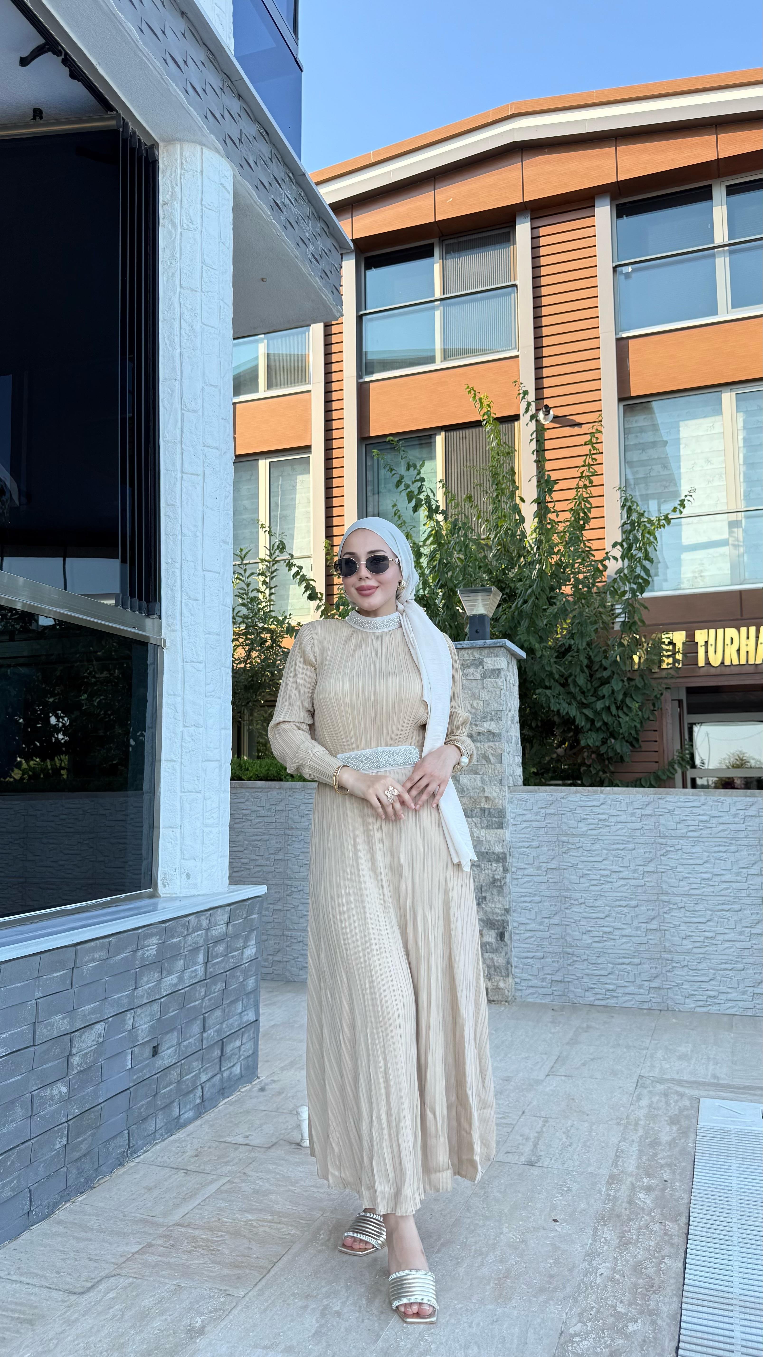 İNCİ BEJ ELBİSE