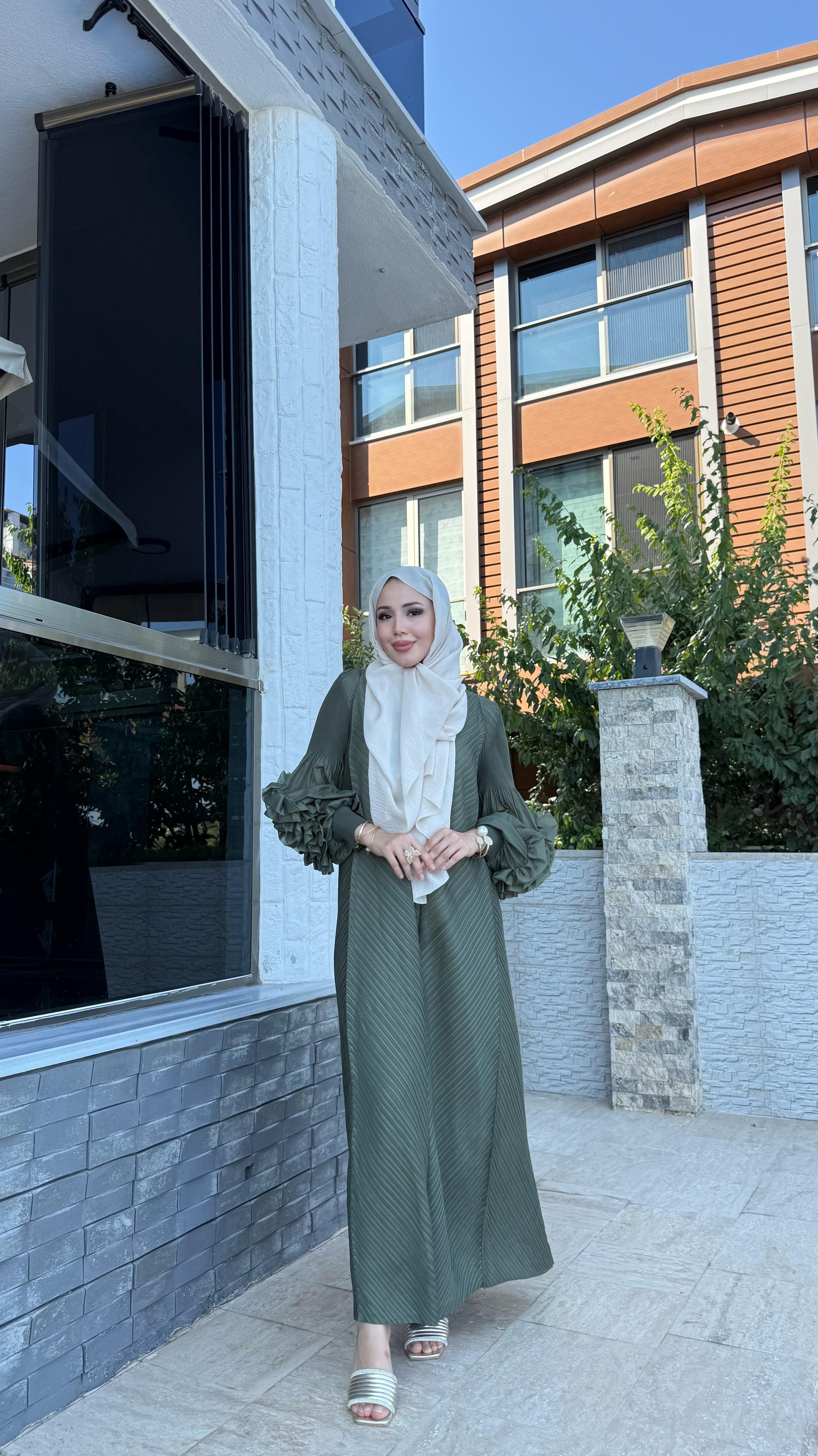 KINA YEŞİLİ ROSE ELBİSE