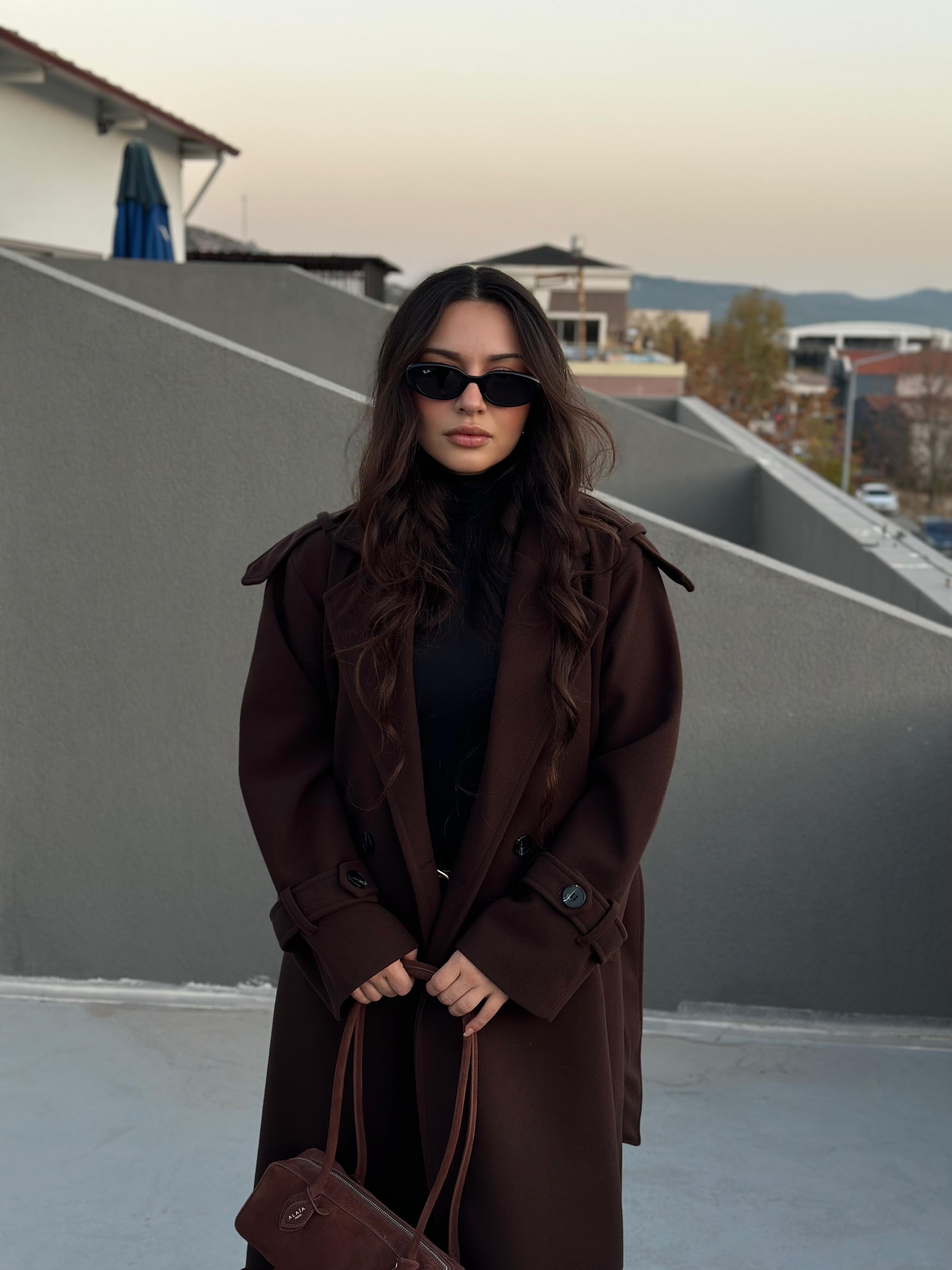 Premium Kaşe Uzun Kaban Acı Kahve