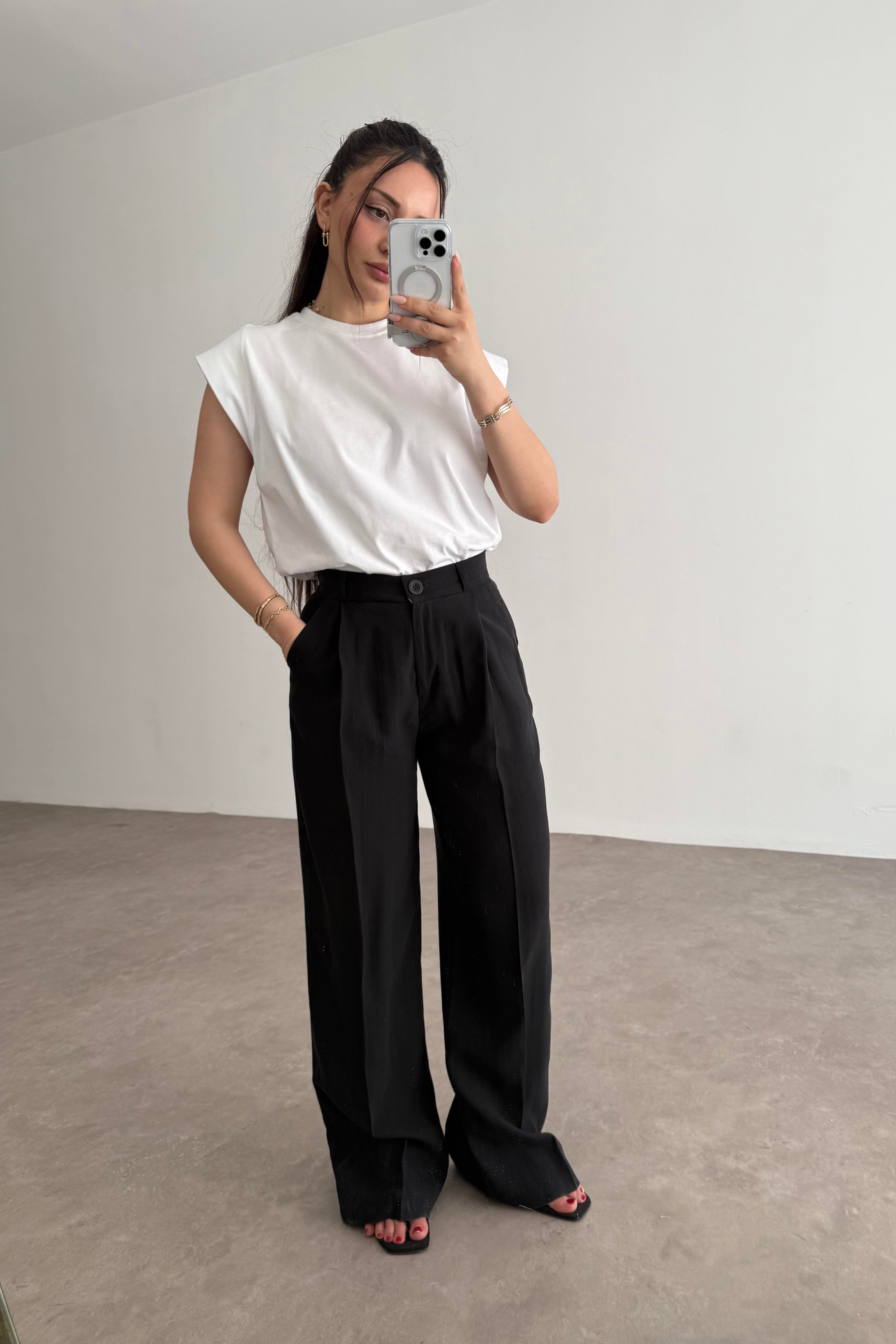 Premium Pamuk Tensel Palazzo Siyah Pantolon