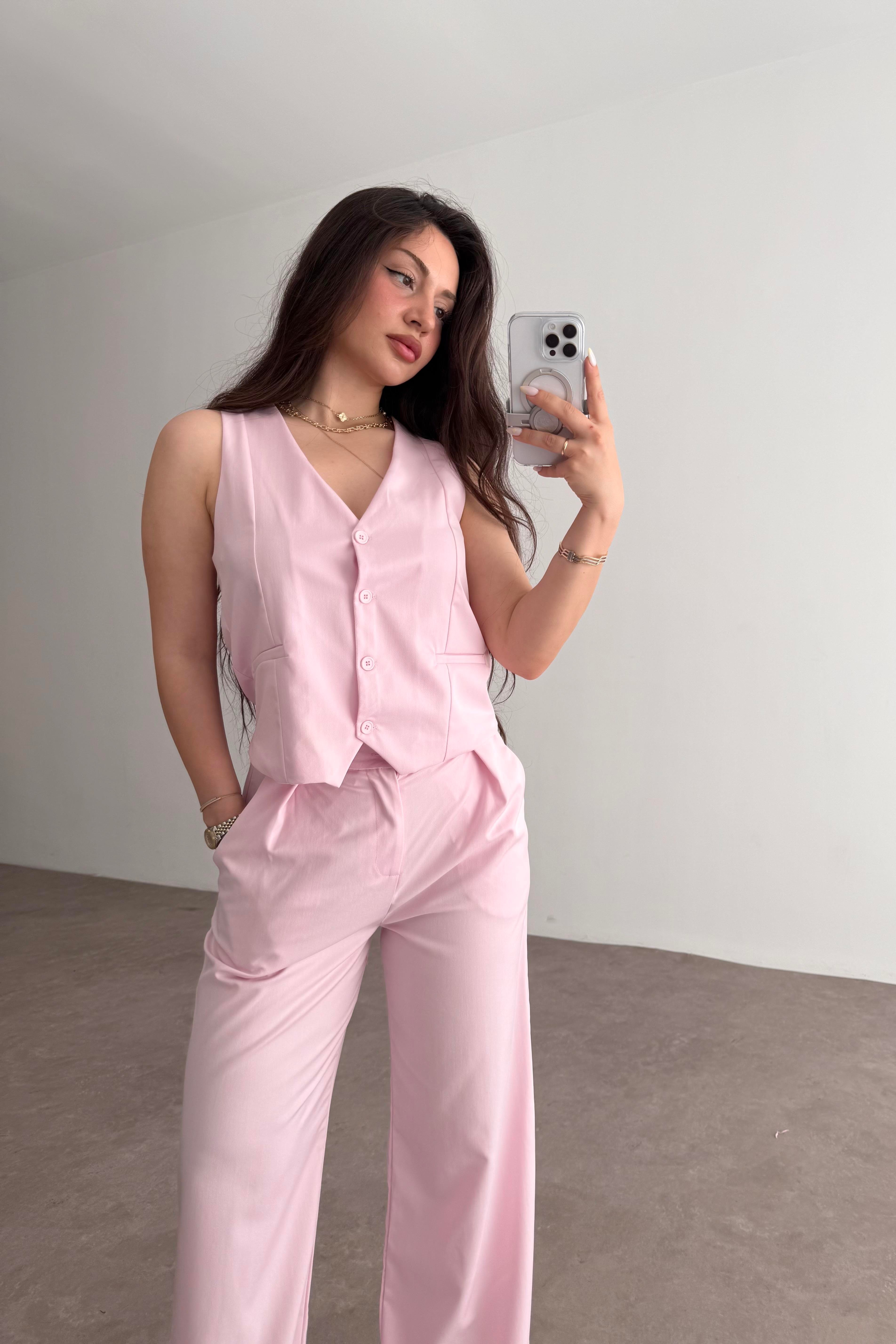 Premium Yelek Pantolon Takım Pink