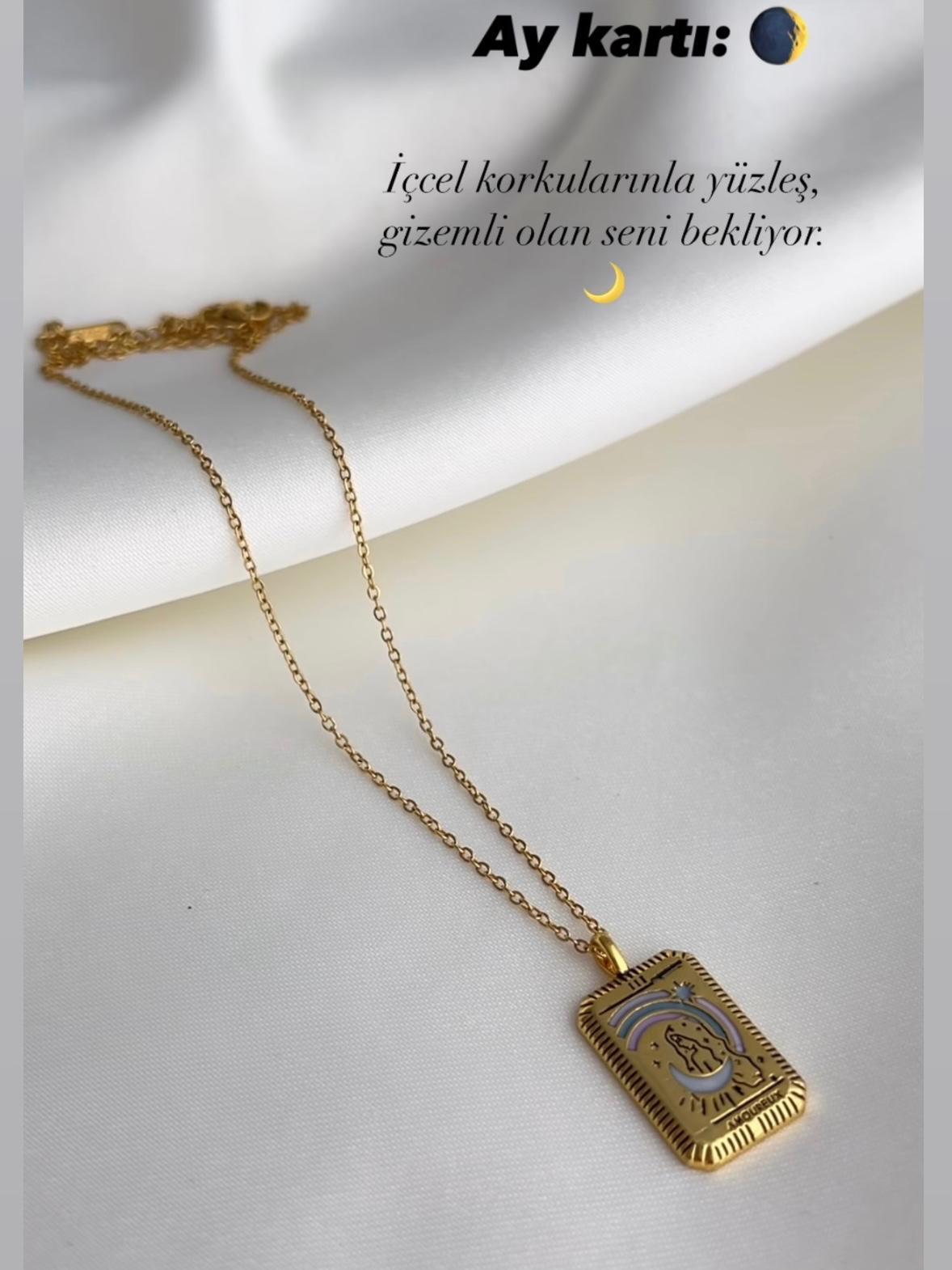 Çelik Ay Kartı Tarot Kolye (Plaka Model 2)