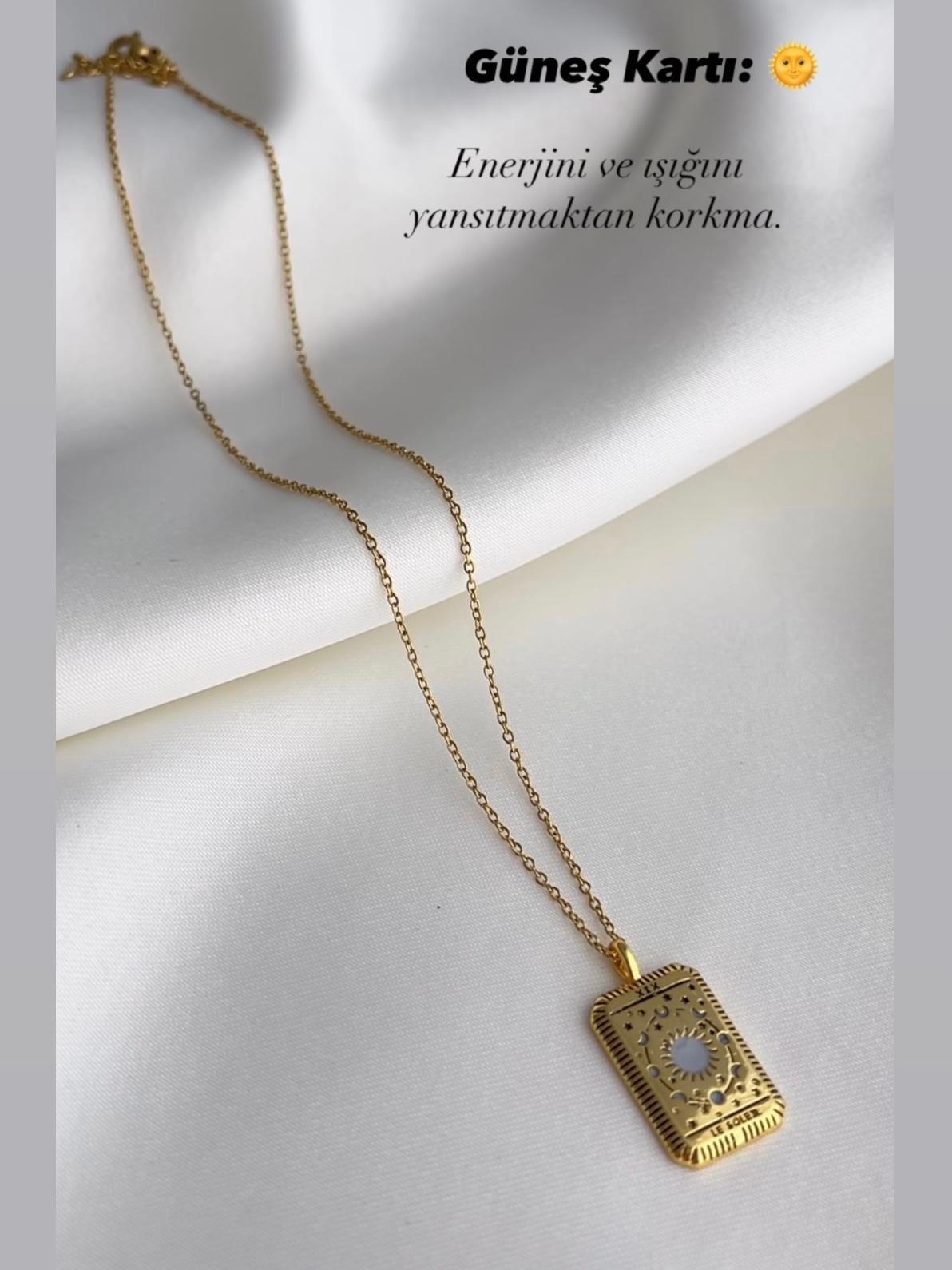 Çelik Güneş Kartı Tarot Kolye (Plaka Model)