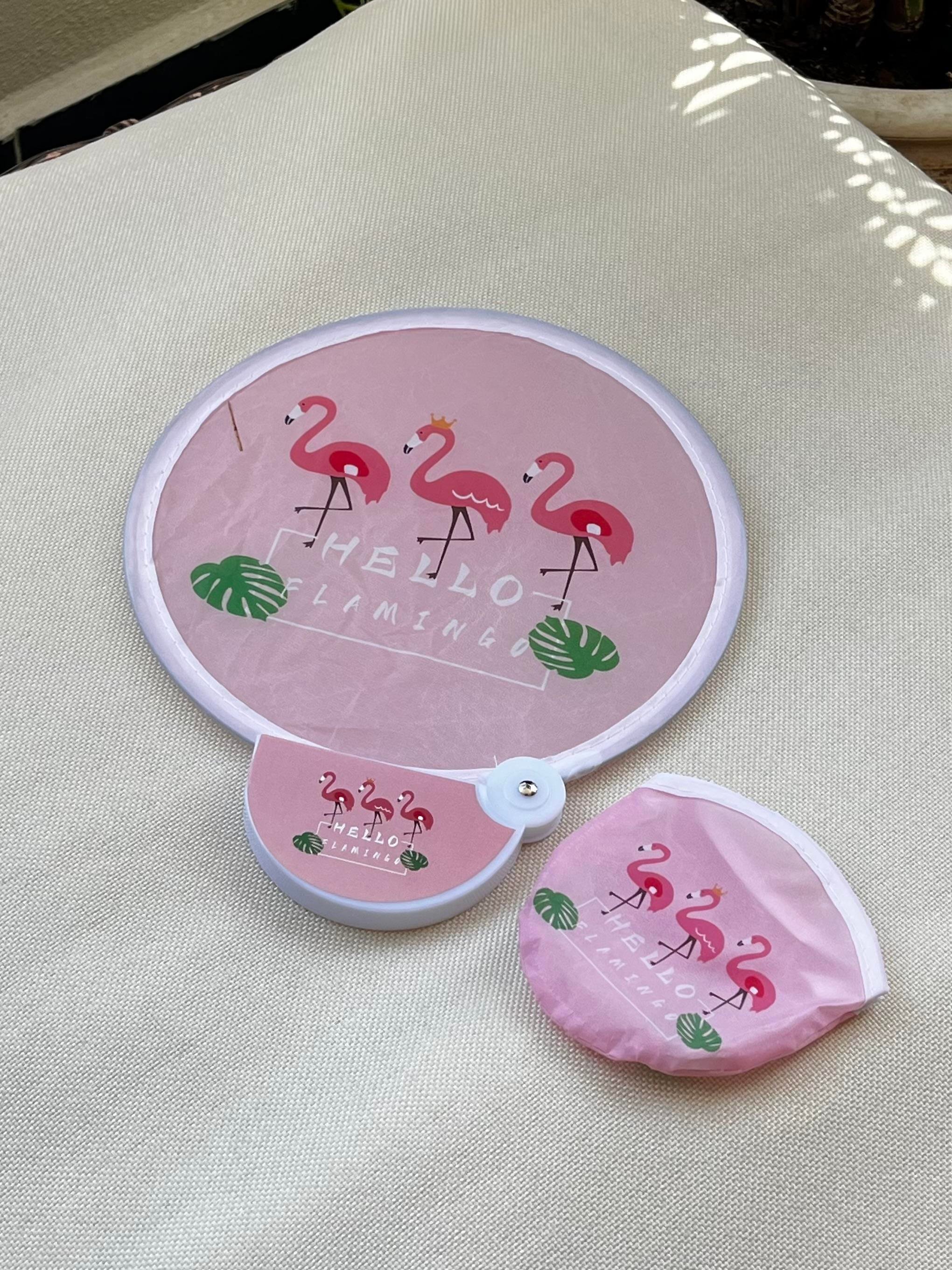 Katlanabilir Flamingo Desenli Yelpaze