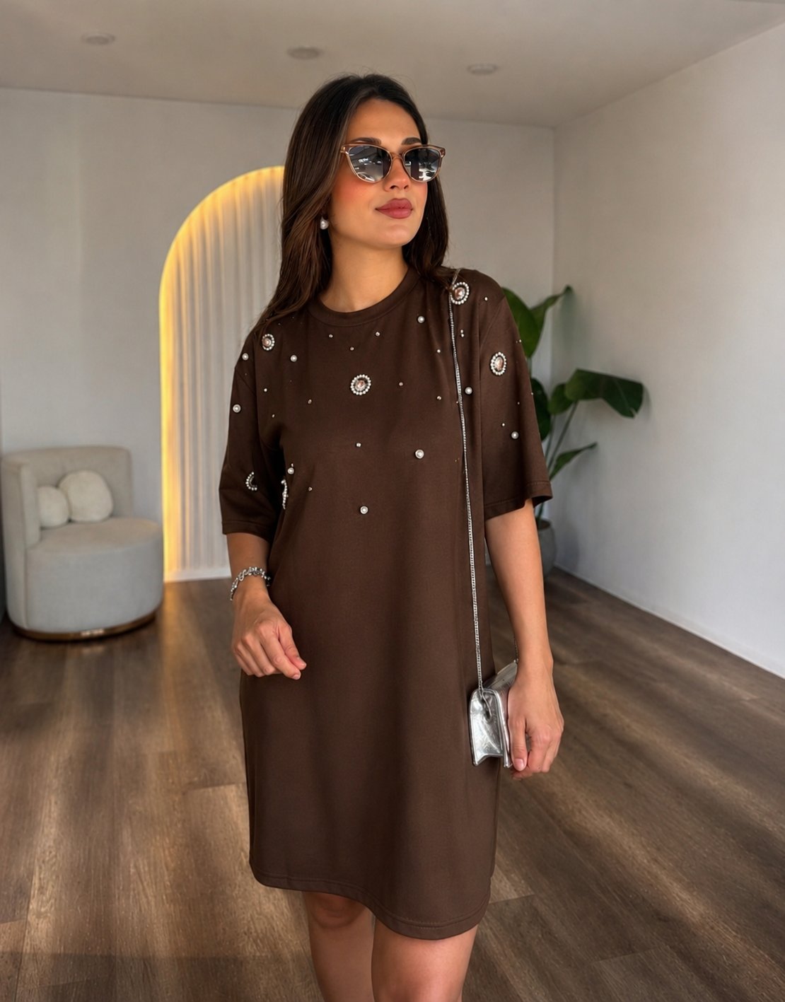 KUŞGÖZÜ.DETAYLI.ELBİSE.KAHVERENGİ