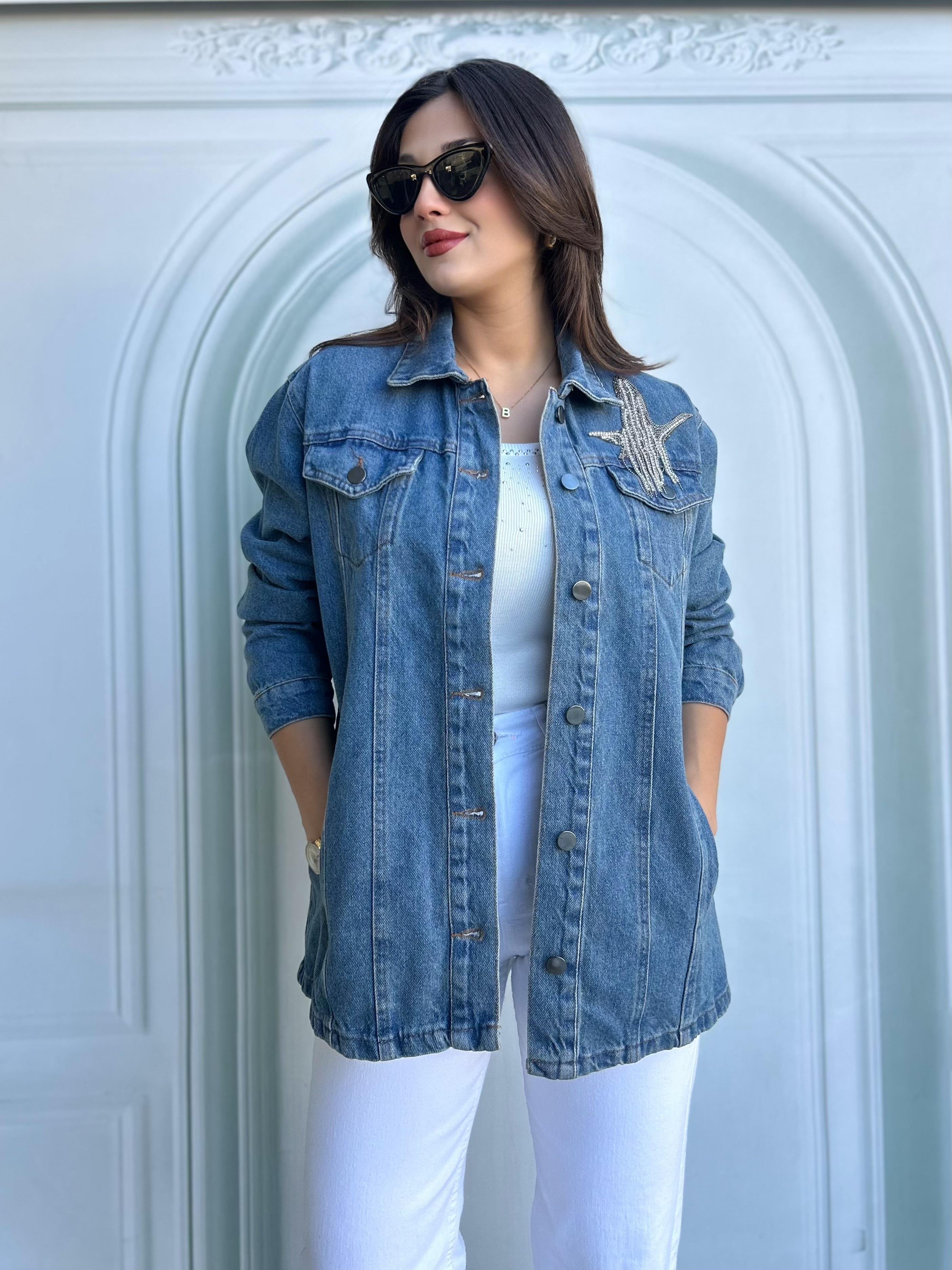 KUŞLU JEAN CEKET MAVİ