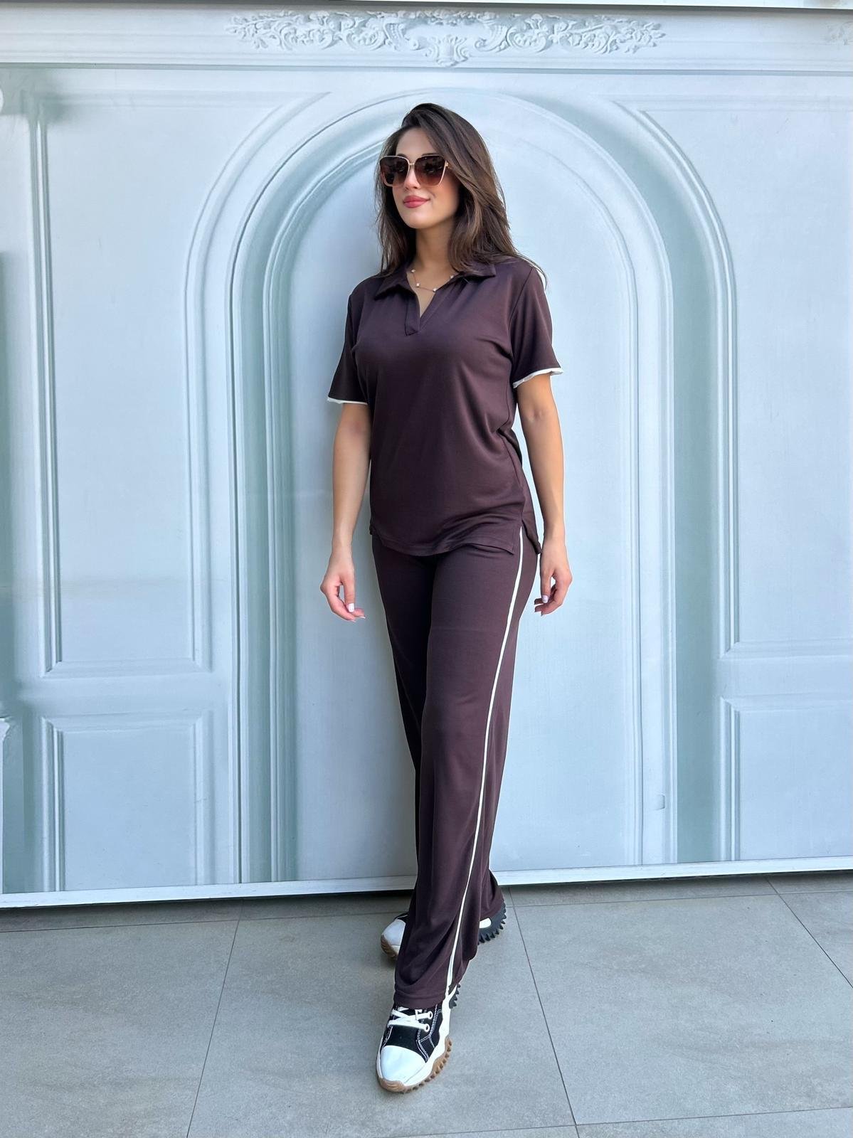 ŞERİTLİ.MODAL.TAKIM.KAHVERENGİ