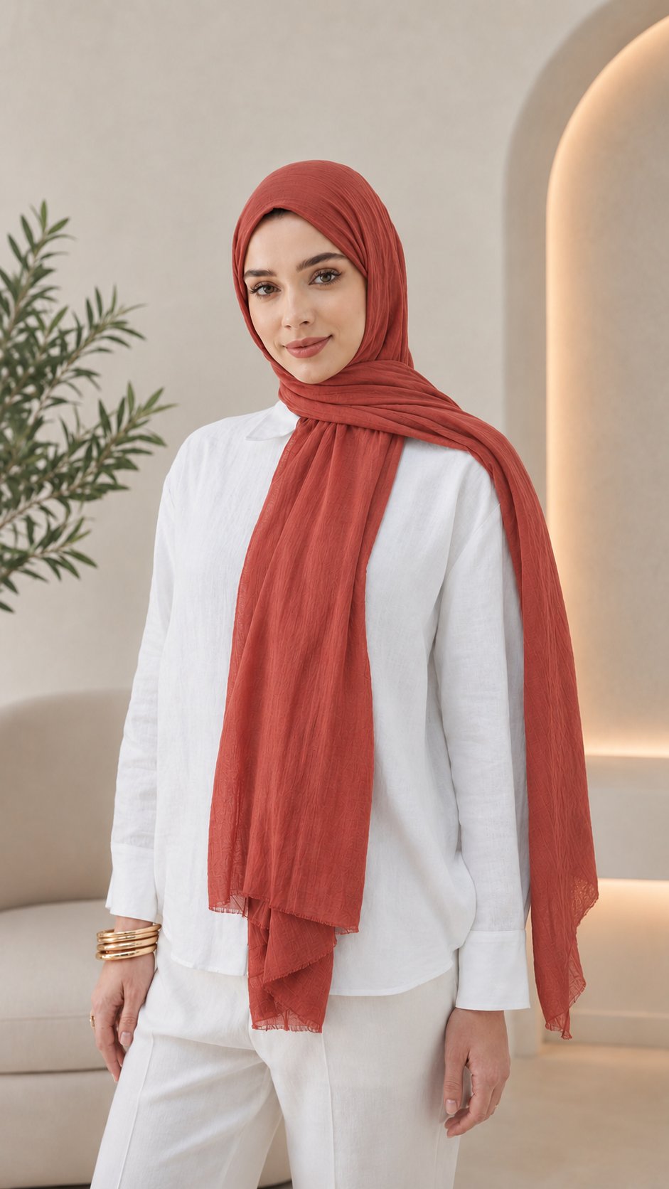Bordo Düz Pamuk Comfort Şal - 030