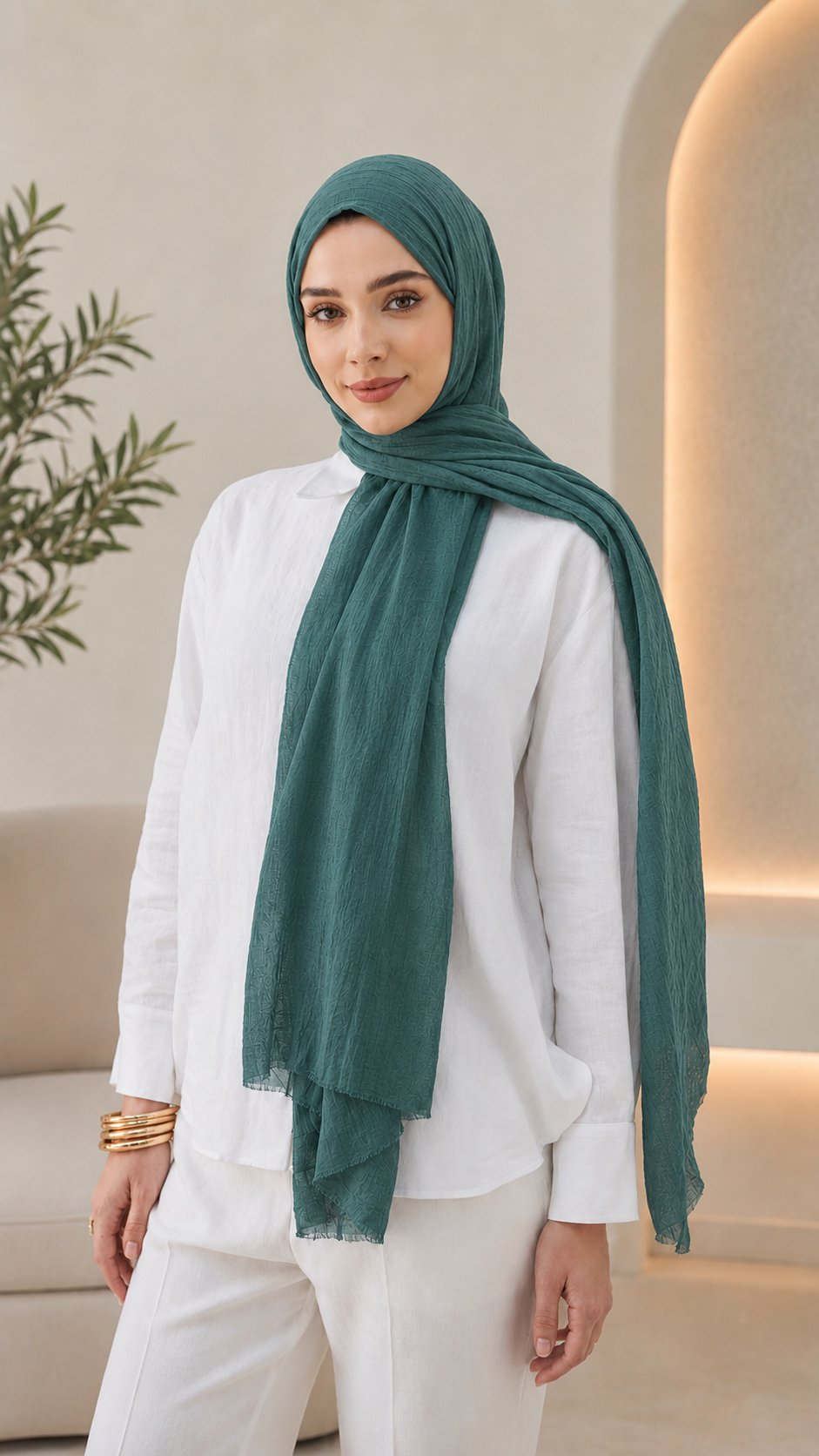 Çağla Yeşili Düz Pamuk Comfort Şal - 017