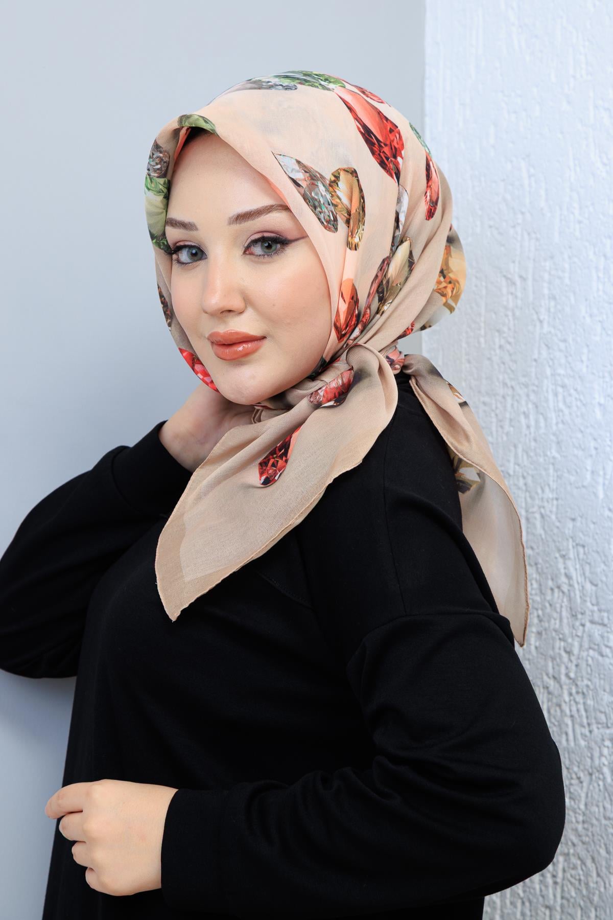Soft Pamuk Desenli Eşarp - 113